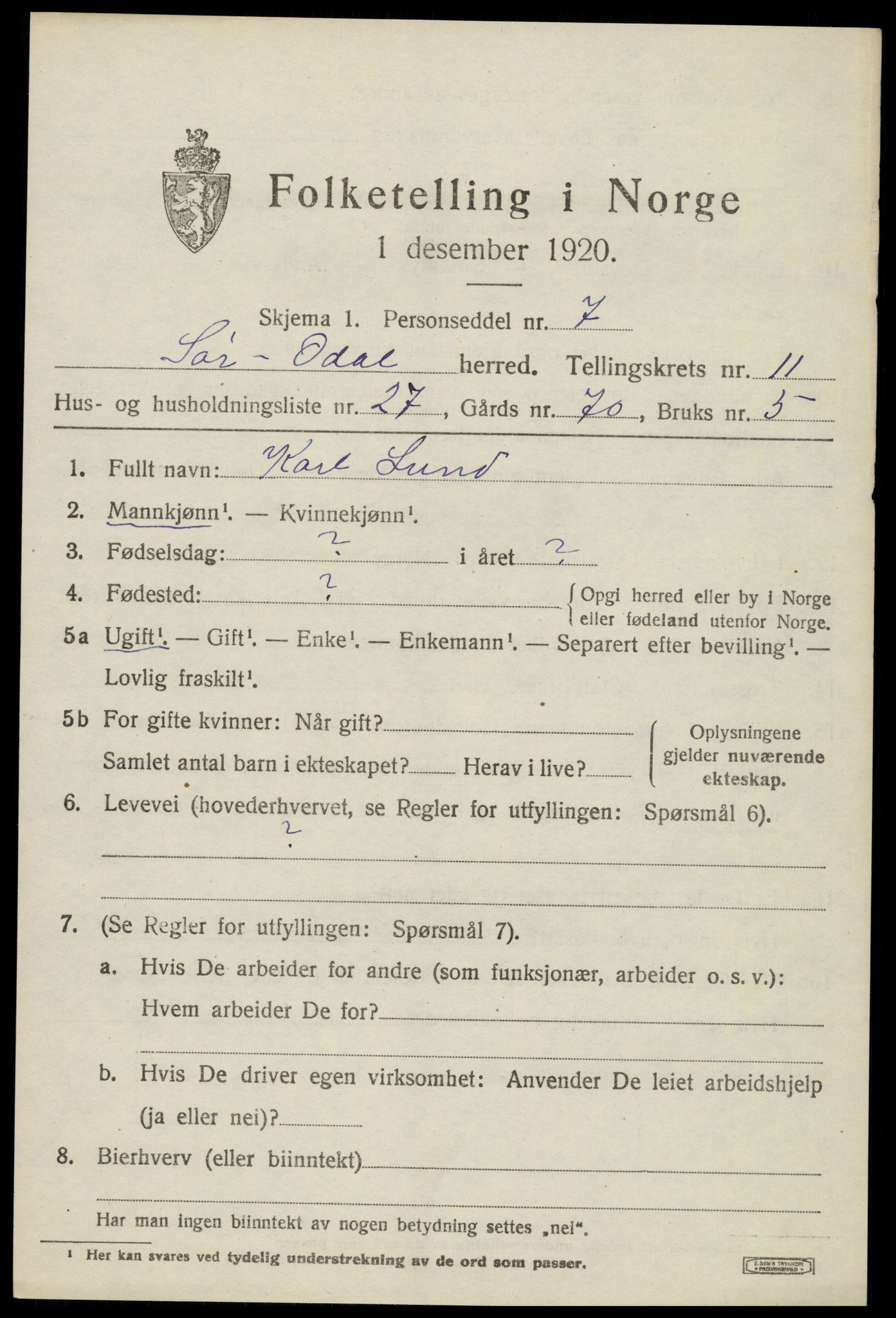 SAH, 1920 census for Sør-Odal, 1920, p. 12125