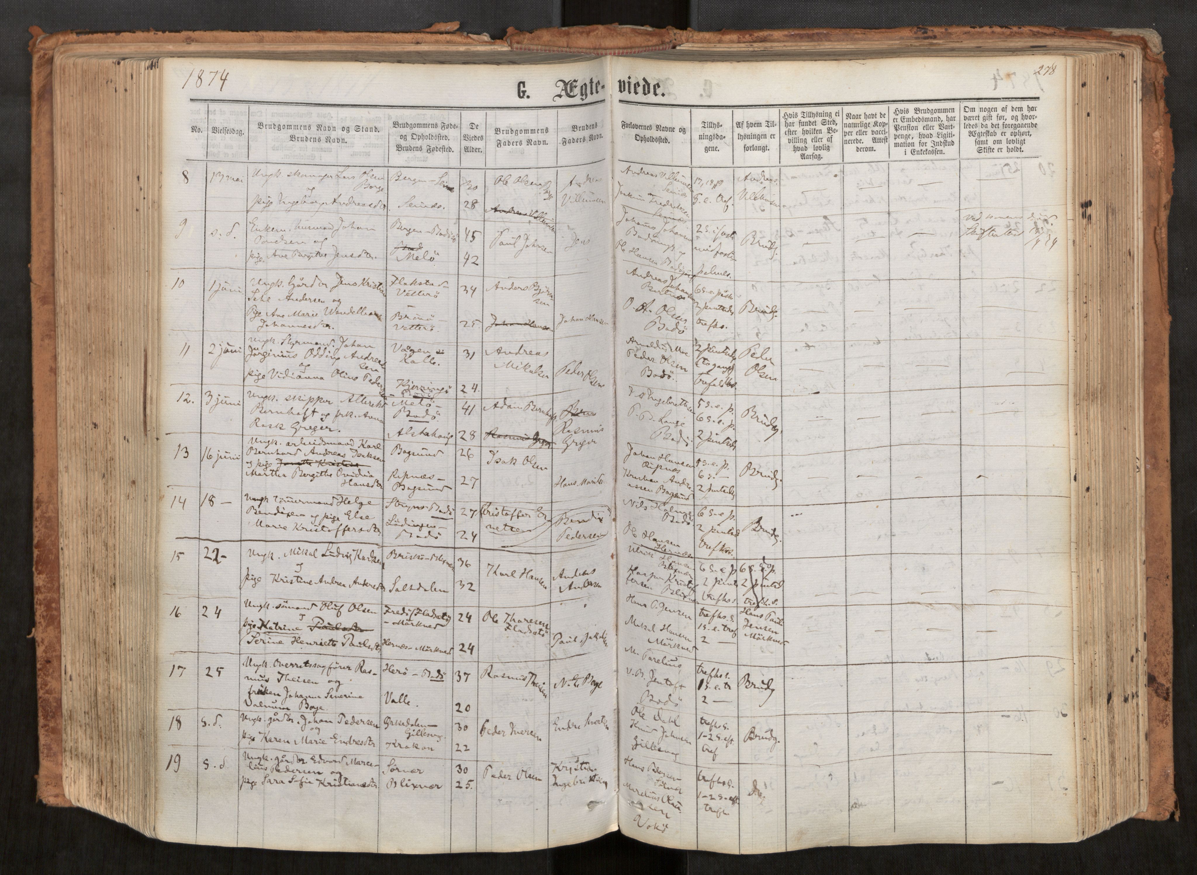 Ministerialprotokoller, klokkerbøker og fødselsregistre - Nordland, AV/SAT-A-1459/801/L0008: Parish register (official) no. 801A08, 1864-1875, p. 278
