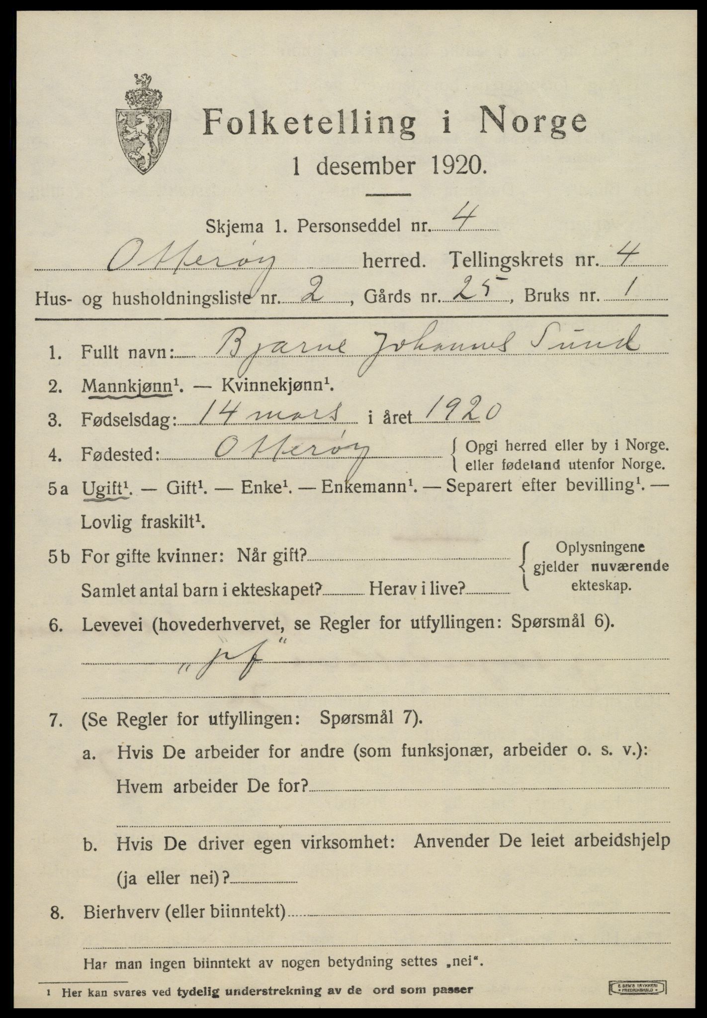SAT, 1920 census for Otterøy, 1920, p. 1779