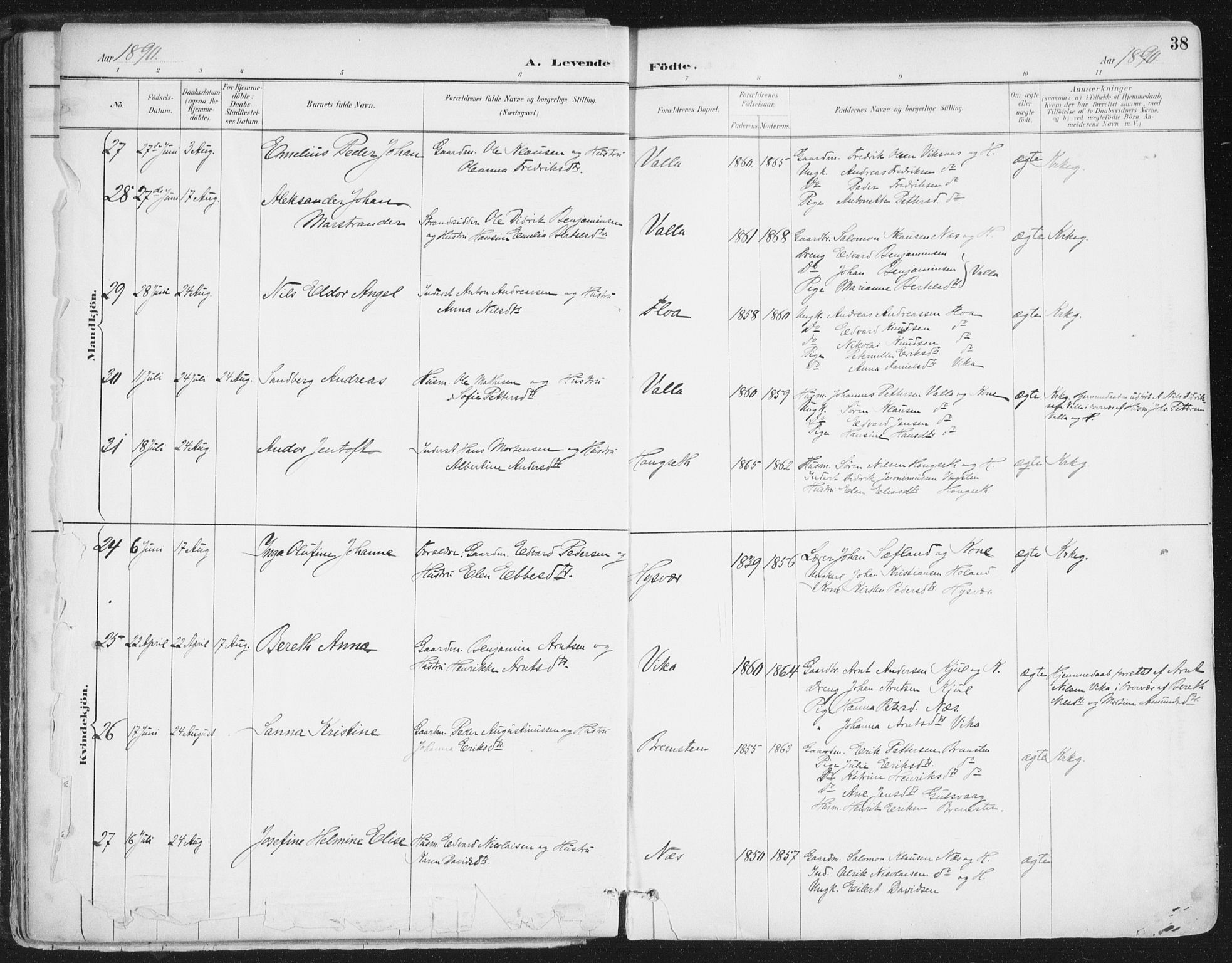 Ministerialprotokoller, klokkerbøker og fødselsregistre - Nordland, AV/SAT-A-1459/816/L0244: Parish register (official) no. 816A10, 1886-1903, p. 38