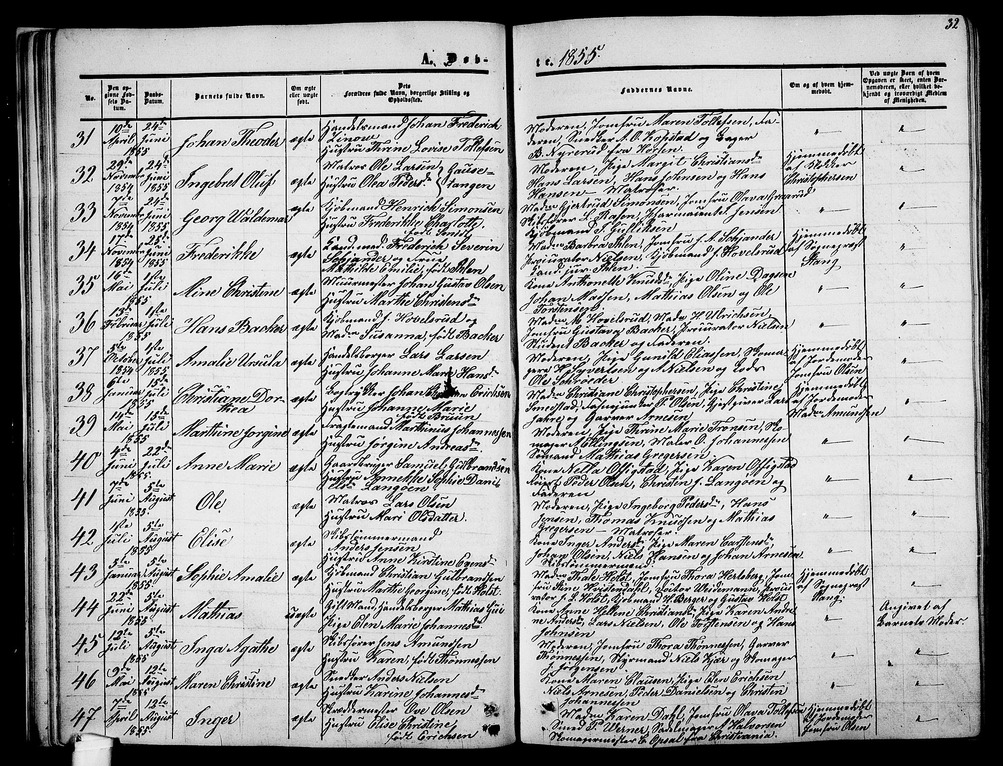 Holmestrand kirkebøker, AV/SAKO-A-346/G/Ga/L0003: Parish register (copy) no. 3, 1849-1874, p. 32