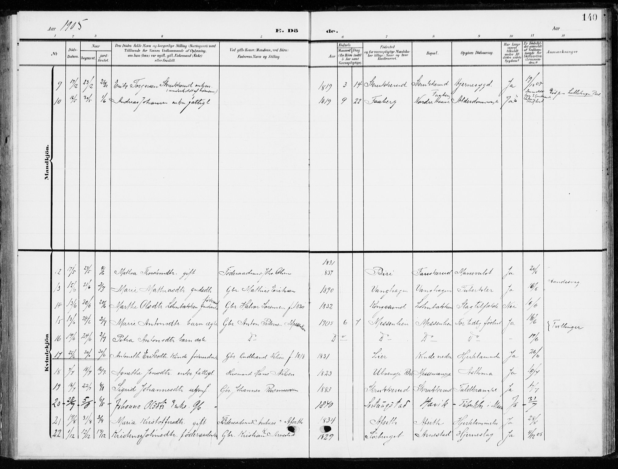 Ringsaker prestekontor, SAH/PREST-014/K/Ka/L0021: Parish register (official) no. 21, 1905-1920, p. 140