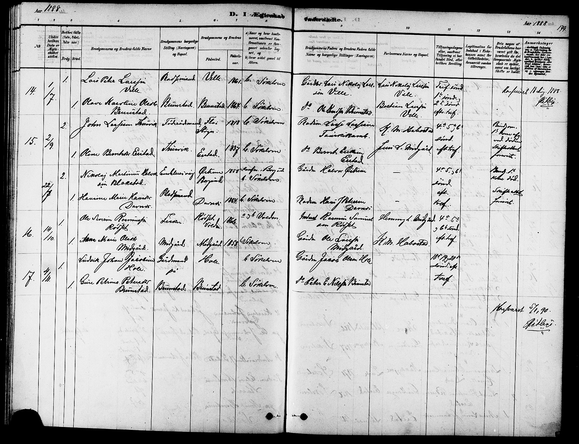 Ministerialprotokoller, klokkerbøker og fødselsregistre - Møre og Romsdal, SAT/A-1454/523/L0339: Parish register (copy) no. 523C02, 1878-1891, p. 179