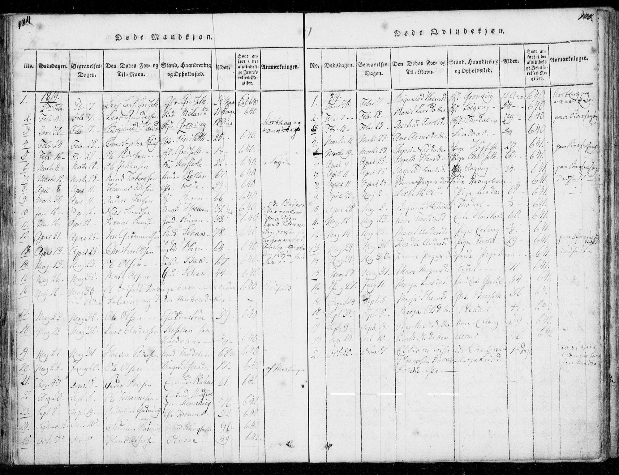 Ministerialprotokoller, klokkerbøker og fødselsregistre - Møre og Romsdal, AV/SAT-A-1454/578/L0903: Parish register (official) no. 578A02, 1819-1838, p. 184-185