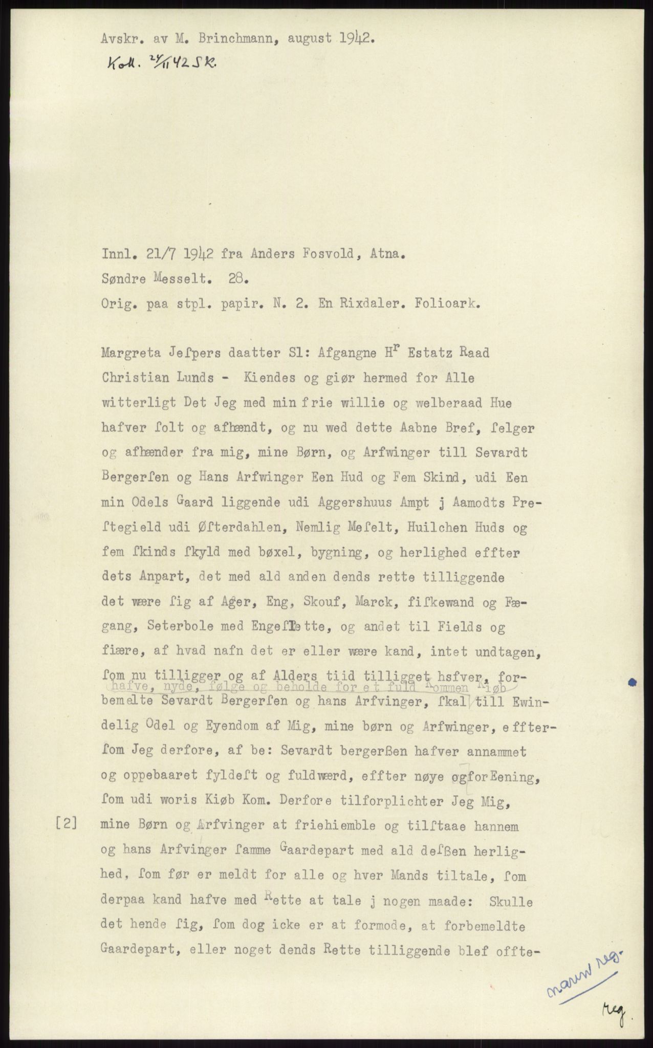 Samlinger til kildeutgivelse, Diplomavskriftsamlingen, RA/EA-4053/H/Ha, p. 1711