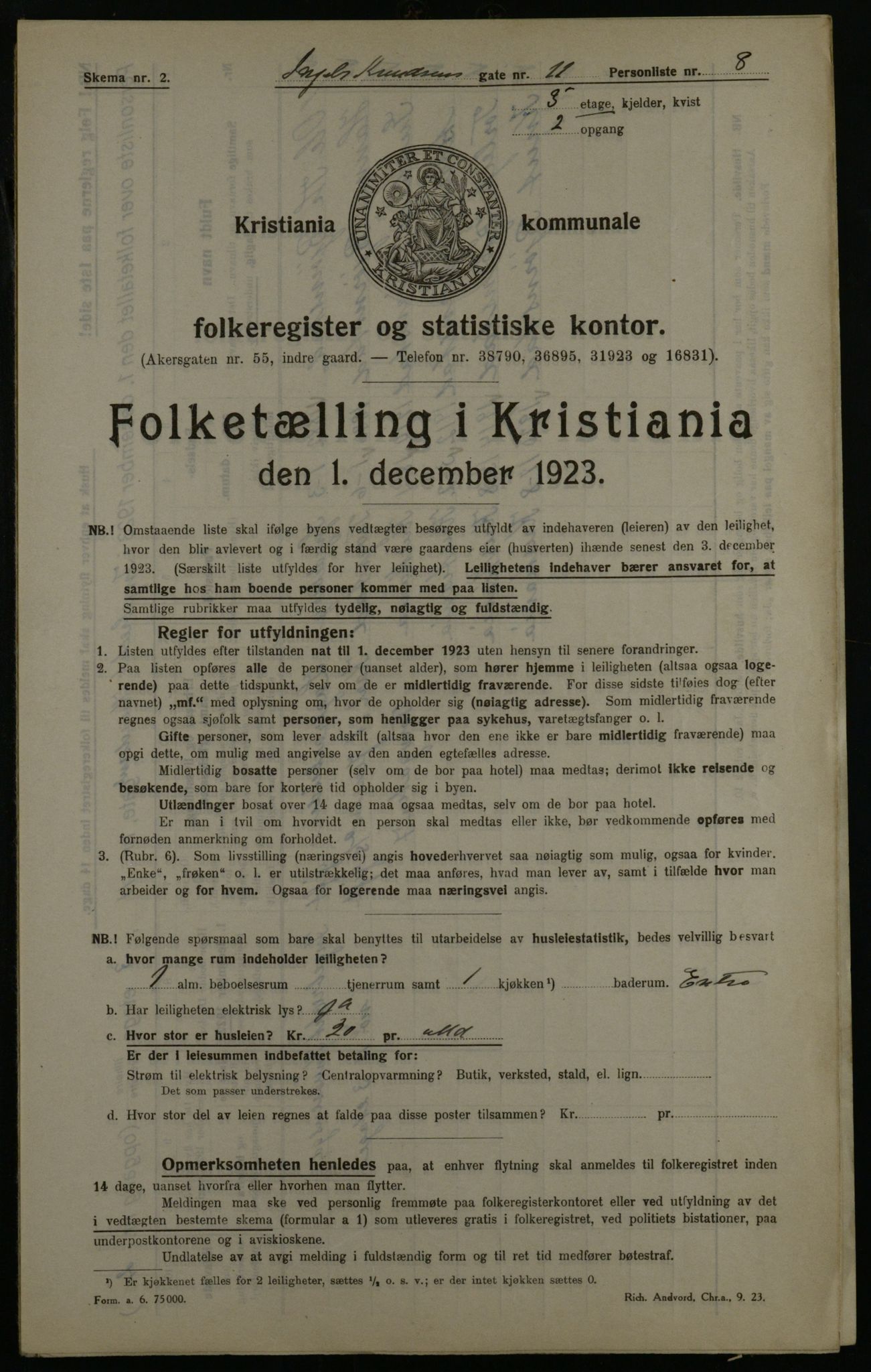 OBA, Municipal Census 1923 for Kristiania, 1923, p. 49054