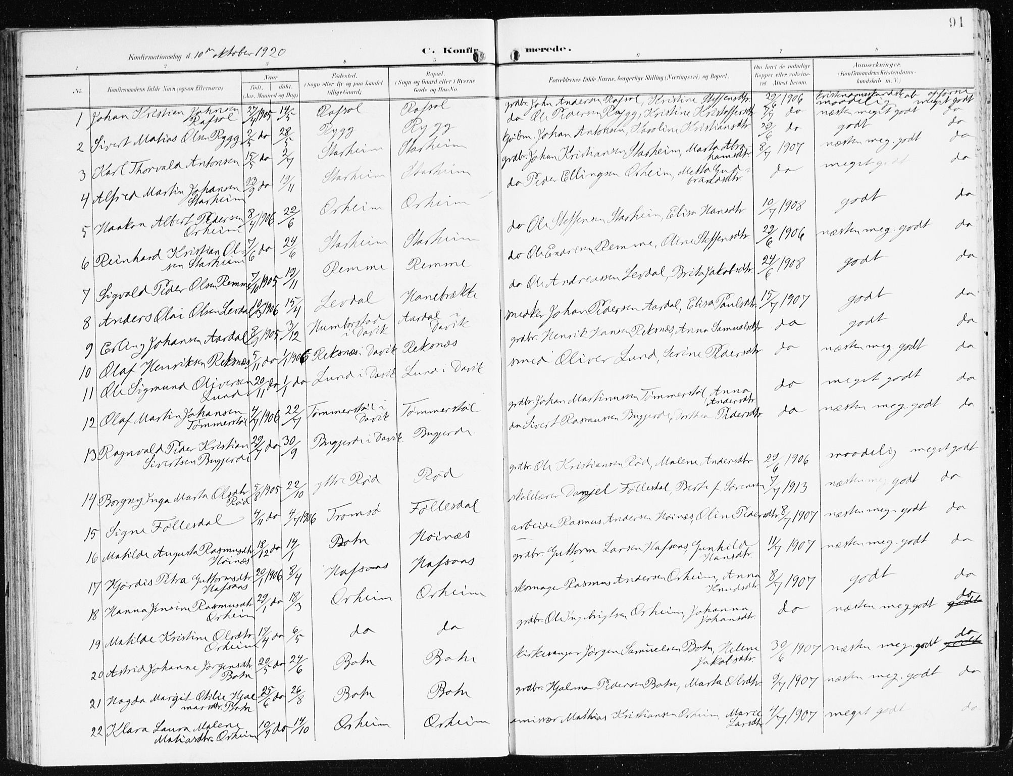 Eid sokneprestembete, SAB/A-82301/H/Haa/Haac/L0002: Parish register (official) no. C 2, 1899-1927, p. 91