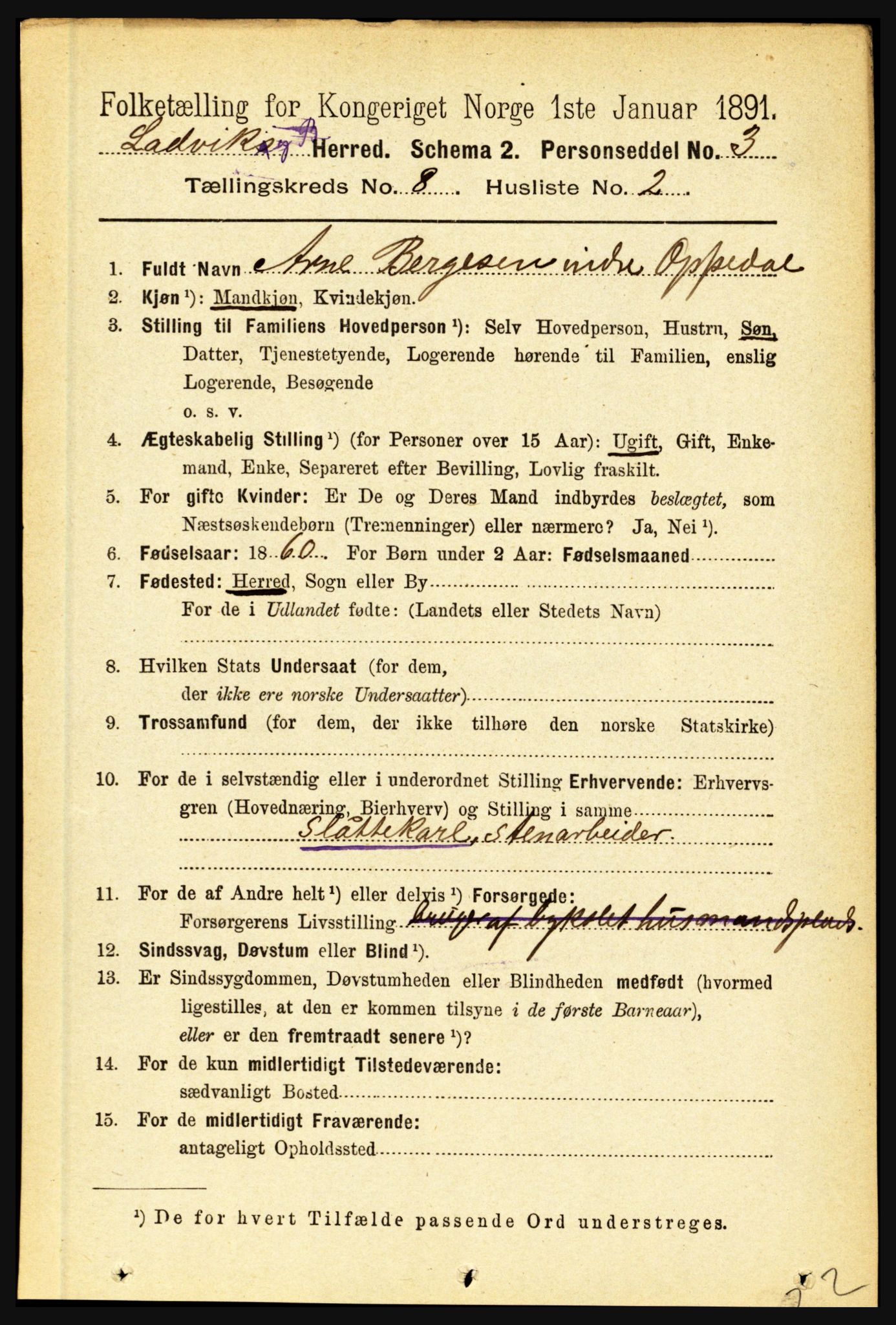 RA, 1891 census for 1415 Lavik og Brekke, 1891, p. 1506