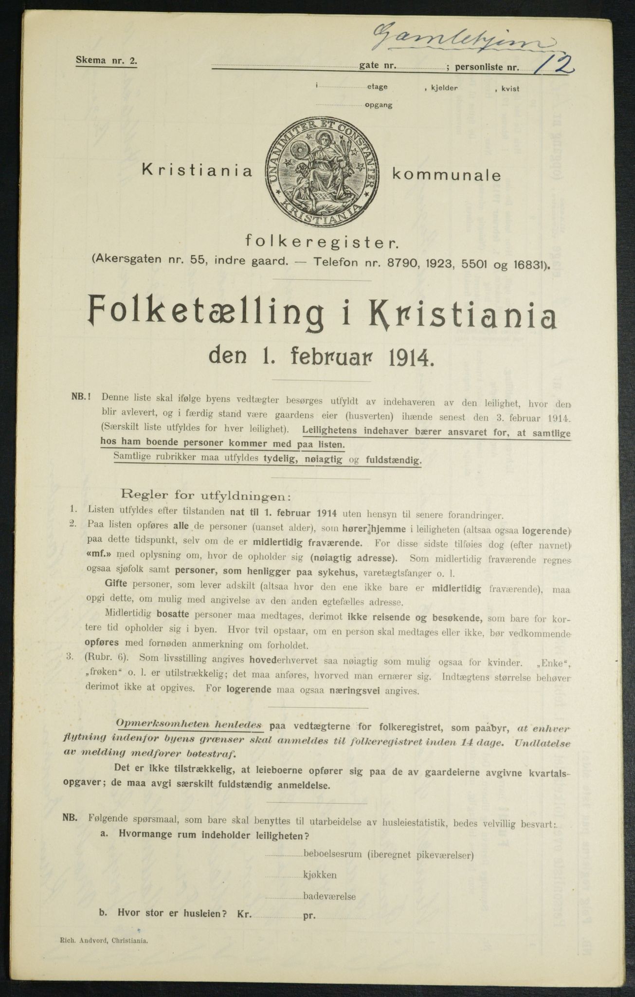 OBA, Municipal Census 1914 for Kristiania, 1914, p. 3697