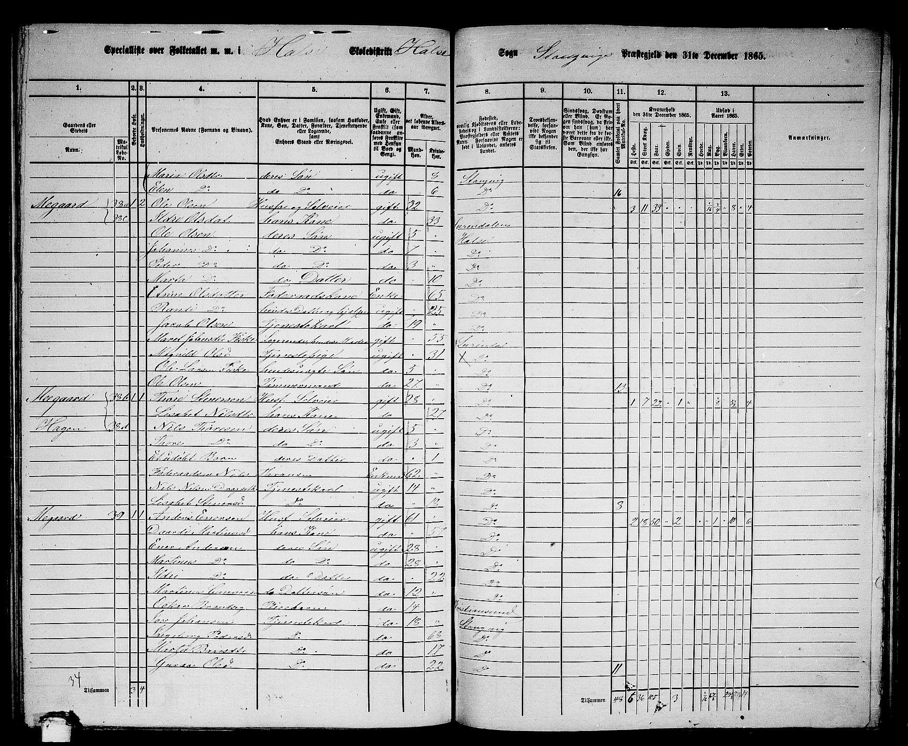 RA, 1865 census for Stangvik, 1865, p. 139