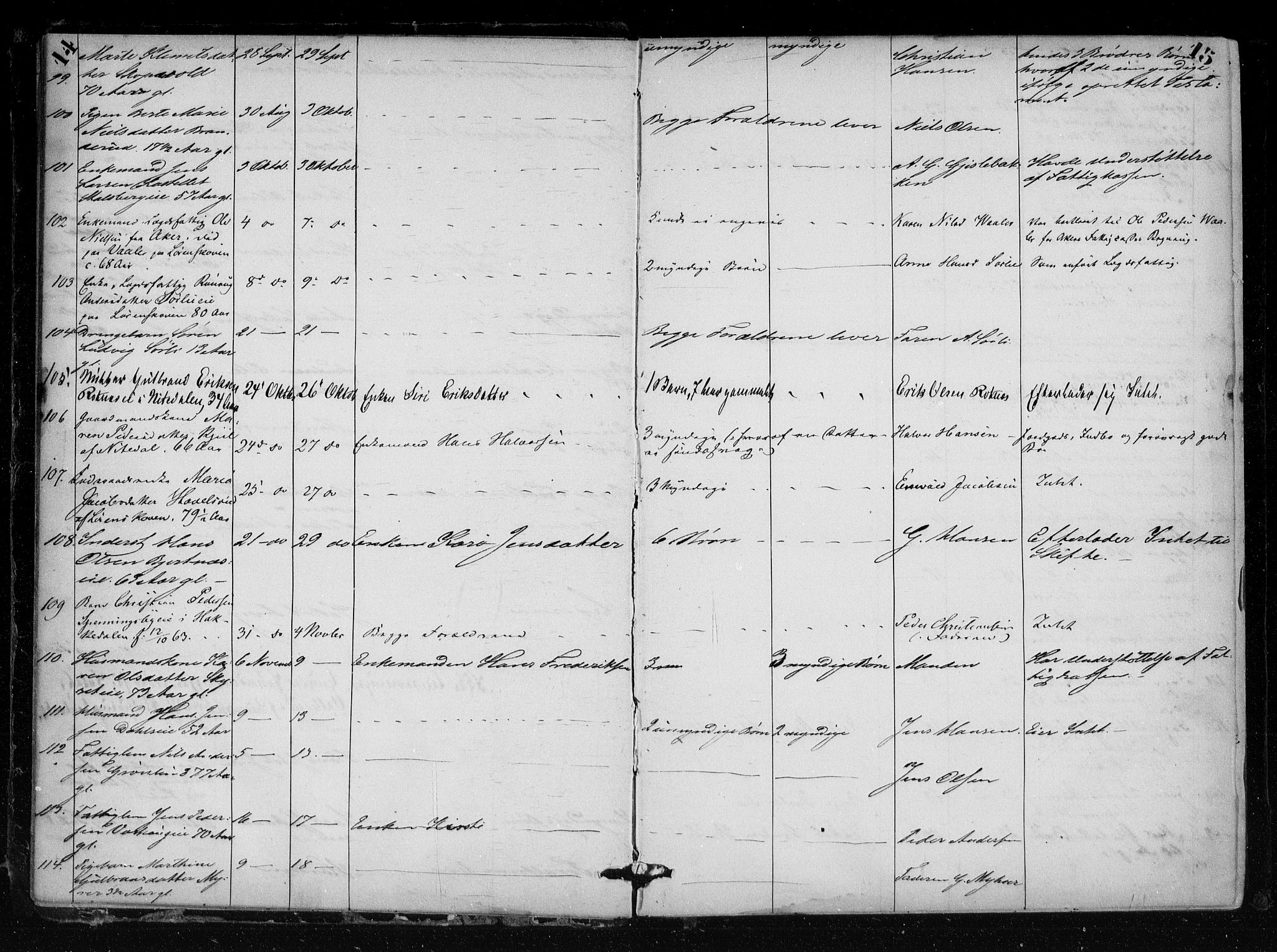 Nedre Romerike sorenskriveri, SAO/A-10469/H/Hb/Hba/L0003: Dødsfallsprotokoll, rekke I , 1863-1876, p. 14-15