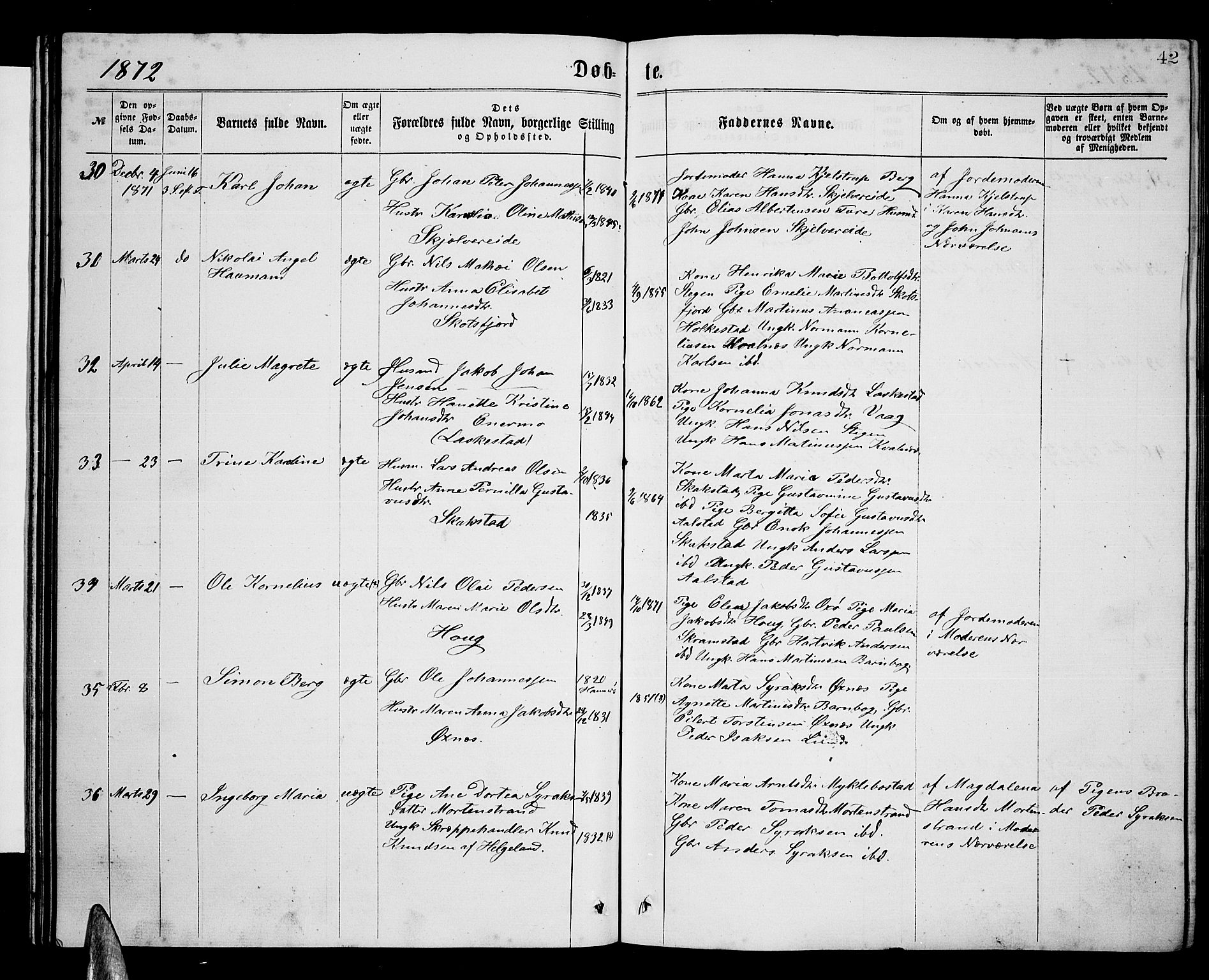 Ministerialprotokoller, klokkerbøker og fødselsregistre - Nordland, AV/SAT-A-1459/855/L0815: Parish register (copy) no. 855C04, 1865-1878, p. 42