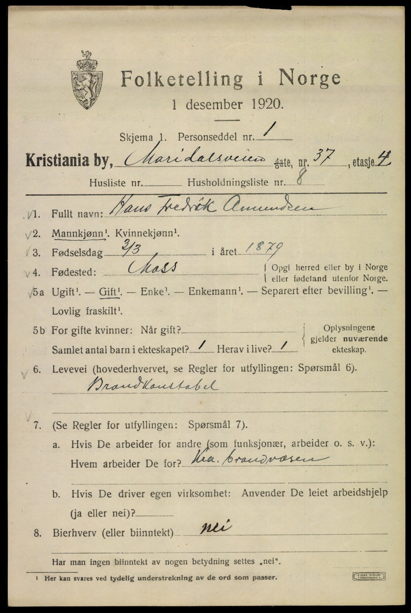 SAO, 1920 census for Kristiania, 1920, p. 378021