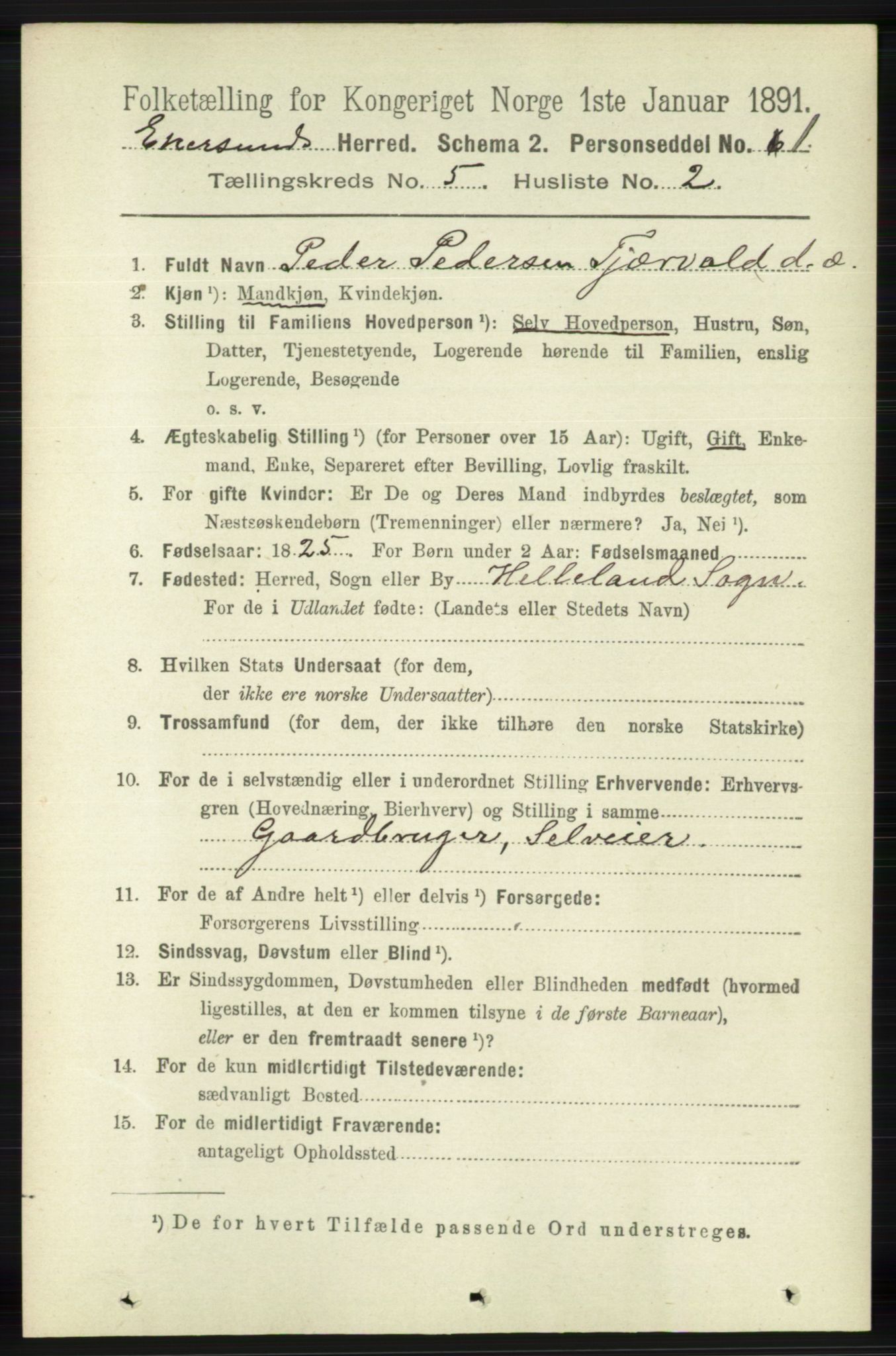 RA, 1891 census for 1116 Eigersund herred, 1891, p. 2050