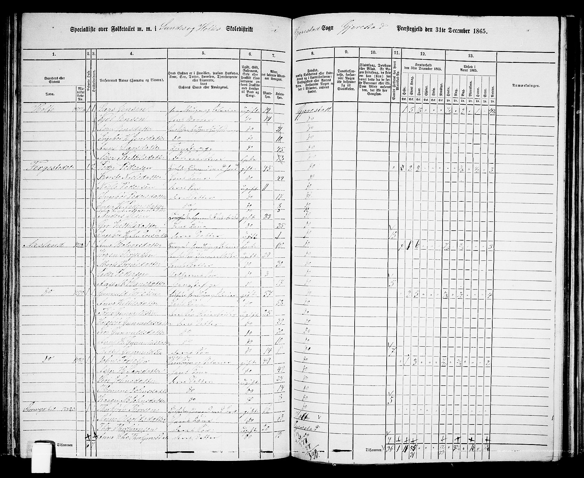 RA, 1865 census for Gjerstad, 1865, p. 116