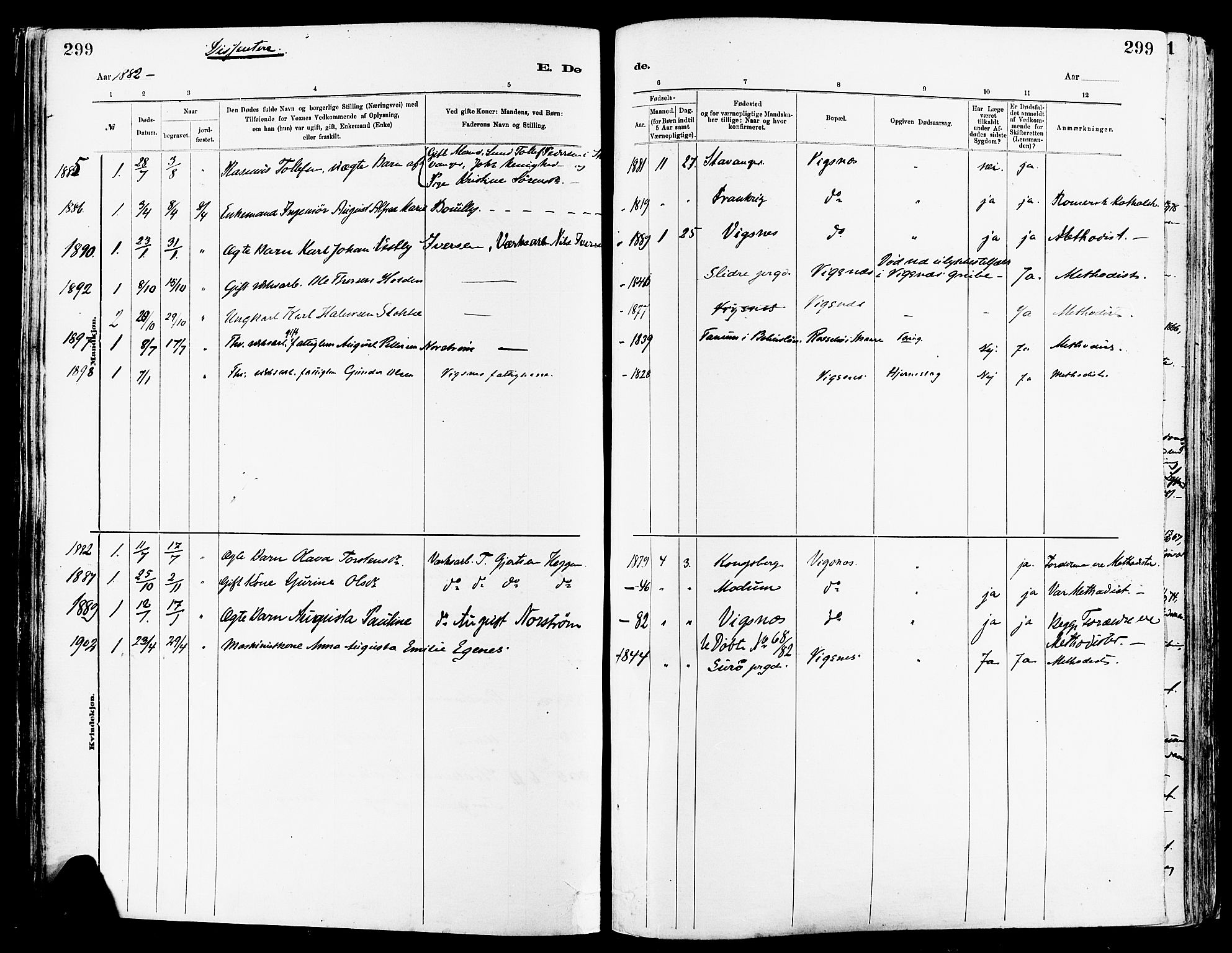 Avaldsnes sokneprestkontor, AV/SAST-A -101851/H/Ha/Haa/L0015: Parish register (official) no. A 15, 1880-1906, p. 299