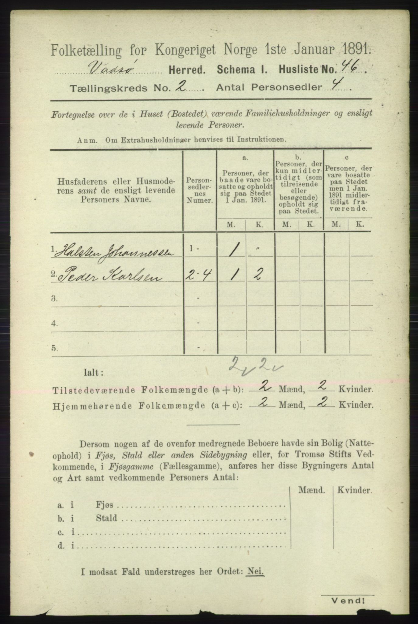 RA, 1891 census for 2029 Vadsø, 1891, p. 449