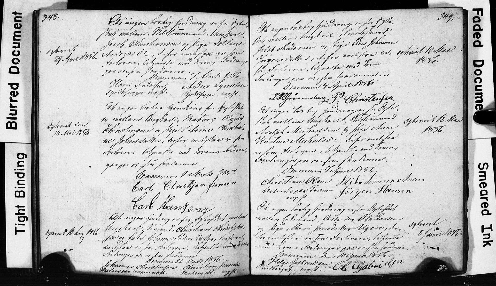 Strømsø kirkebøker, AV/SAKO-A-246/H/Hb/L0002: Best man's statements no. 2, 1815-1857, p. 348-349