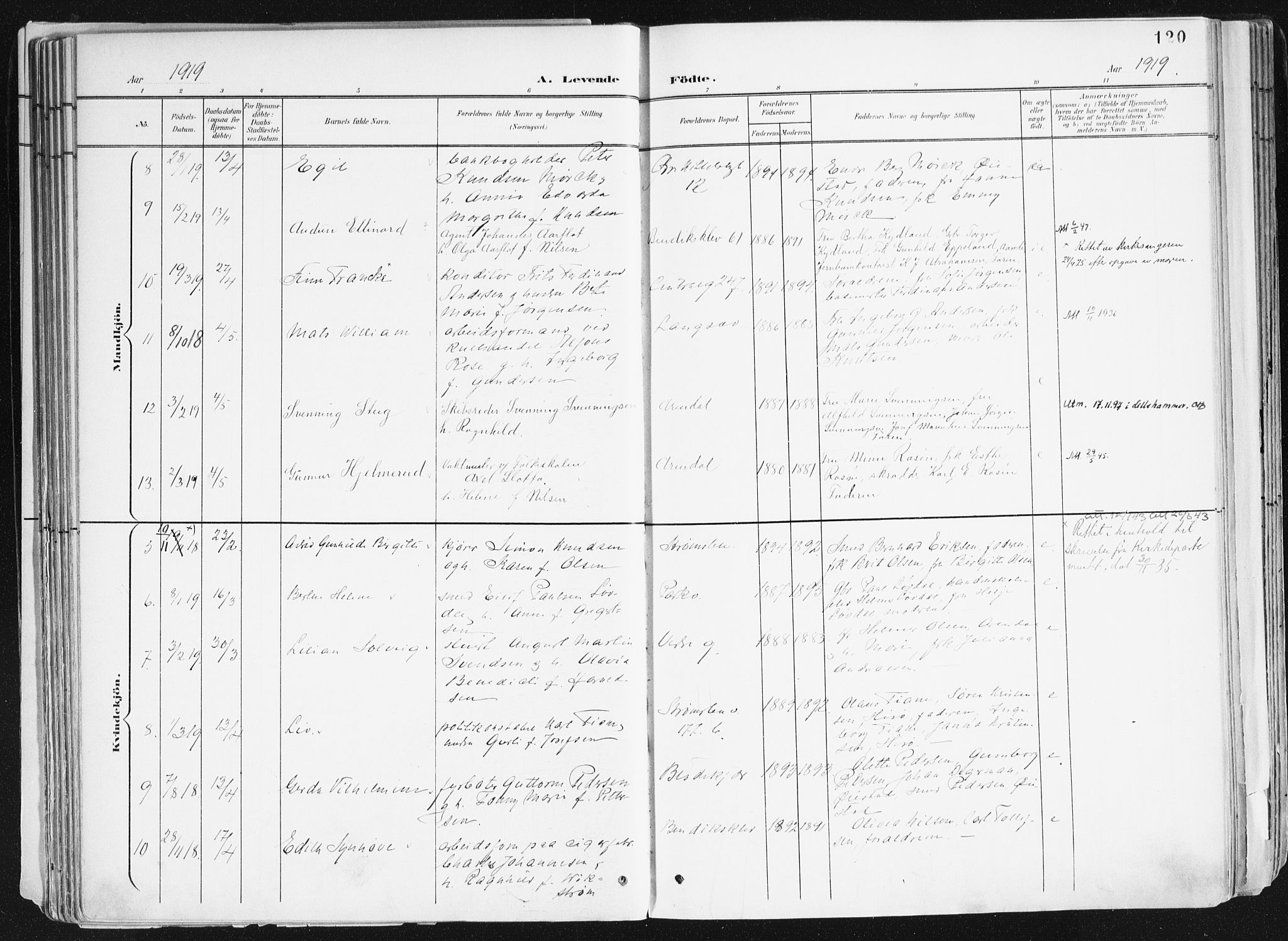 Arendal sokneprestkontor, Trefoldighet, AV/SAK-1111-0040/F/Fa/L0010: Parish register (official) no. A 10, 1900-1919, p. 120