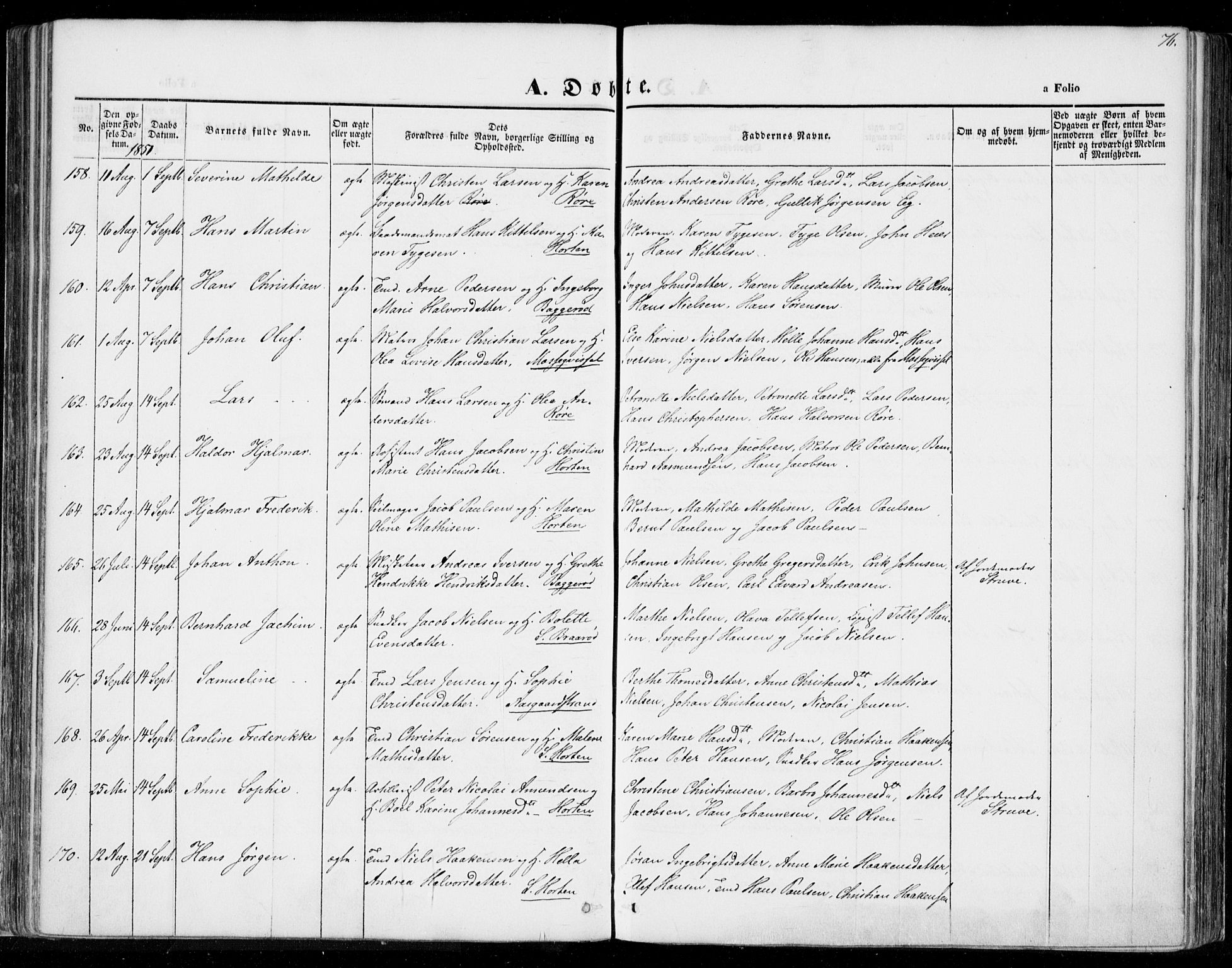 Borre kirkebøker, AV/SAKO-A-338/F/Fa/L0005: Parish register (official) no. I 5, 1845-1851, p. 76