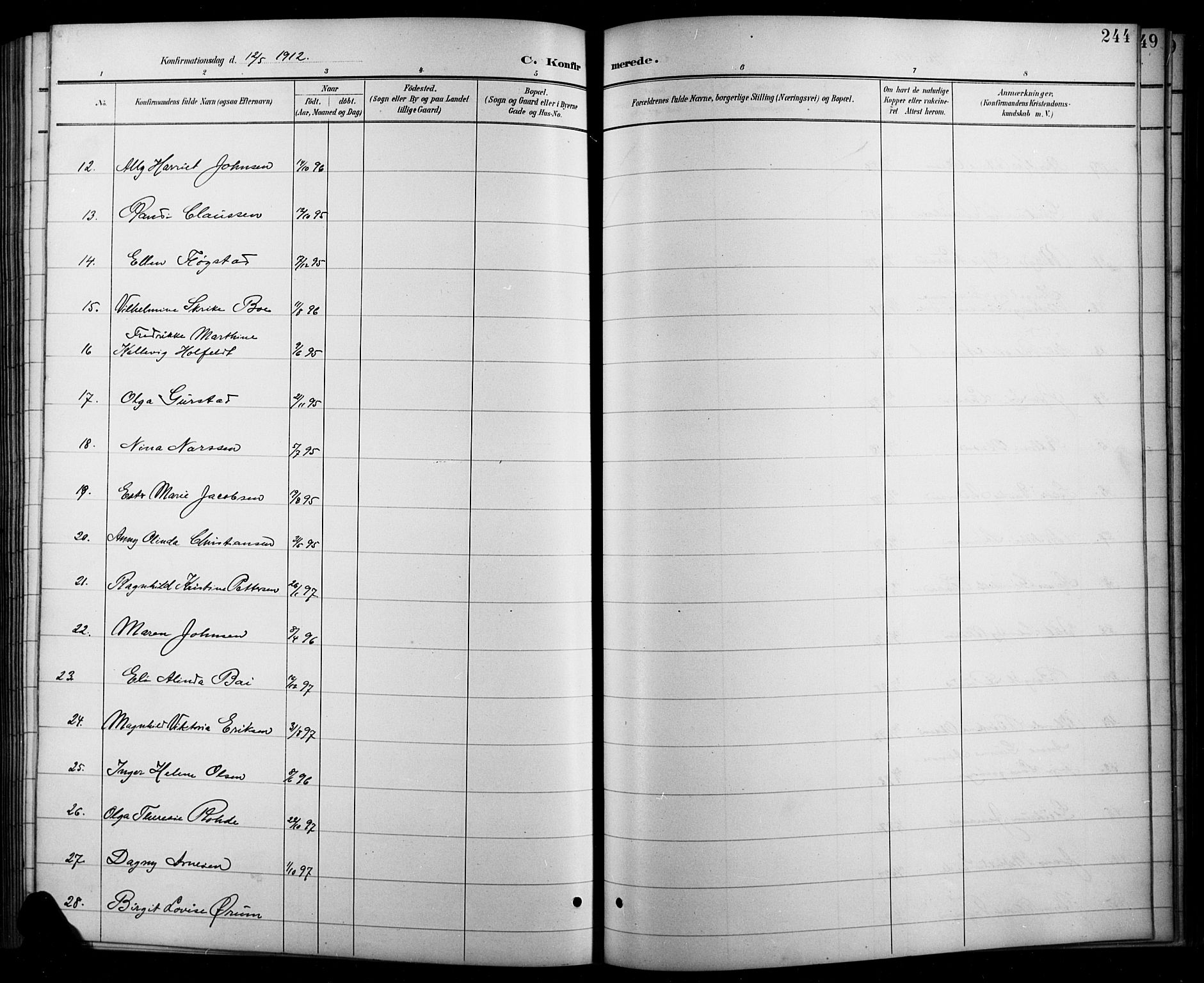 Arendal sokneprestkontor, Trefoldighet, SAK/1111-0040/F/Fb/L0006: Parish register (copy) no. B 6, 1889-1916, p. 244