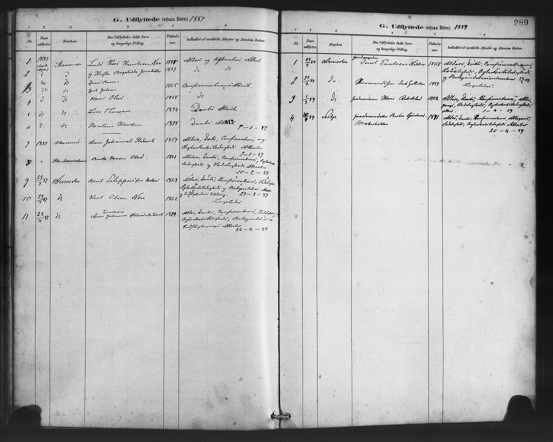 Finnås sokneprestembete, SAB/A-99925/H/Ha/Haa/Haac/L0001: Parish register (official) no. C 1, 1881-1894, p. 289