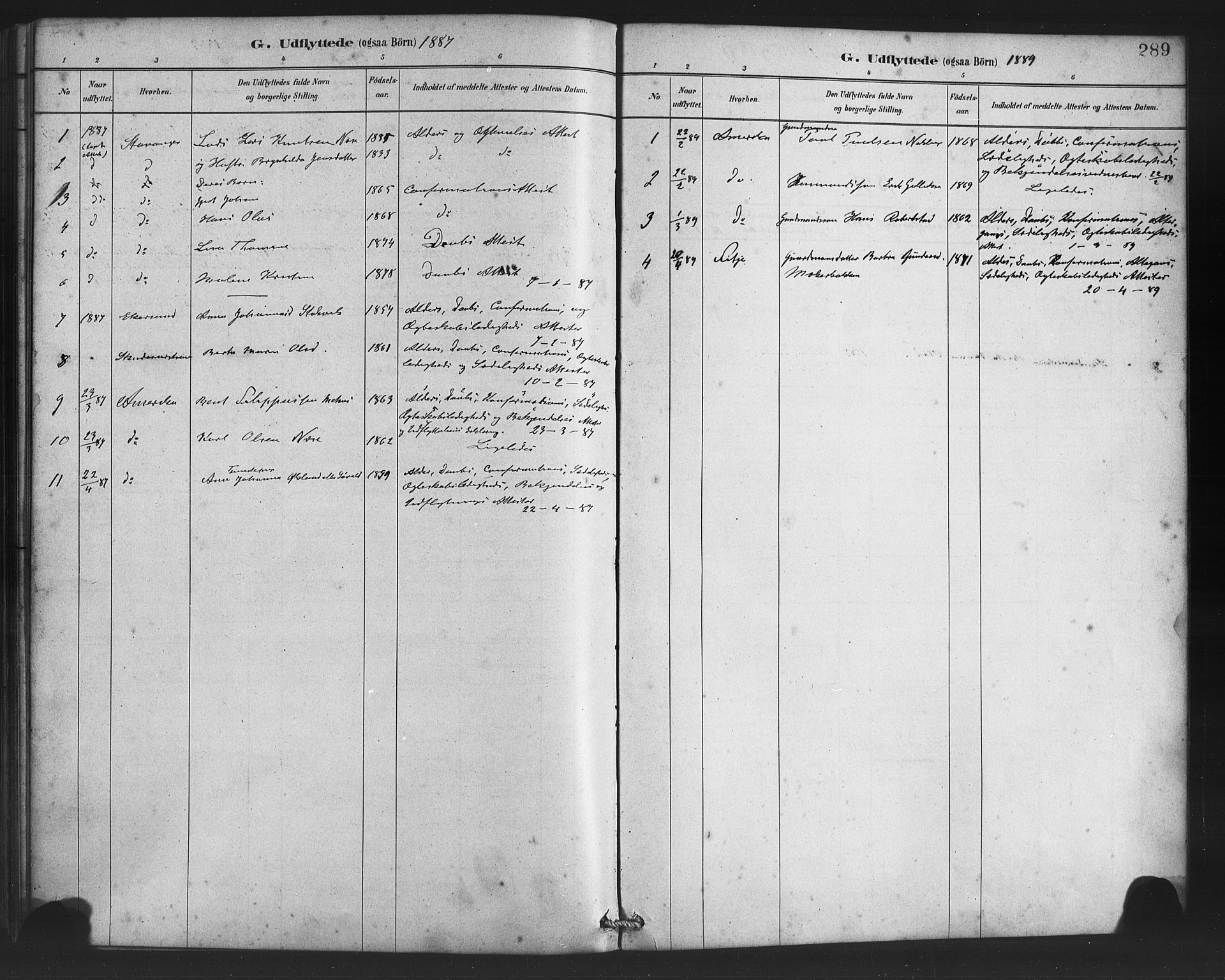 Finnås sokneprestembete, AV/SAB-A-99925/H/Ha/Haa/Haac/L0001: Parish register (official) no. C 1, 1881-1894, p. 289