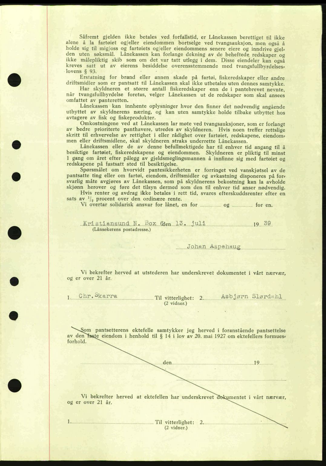 Kristiansund byfogd, AV/SAT-A-4587/A/27: Mortgage book no. 31, 1938-1939, Diary no: : 579/1939