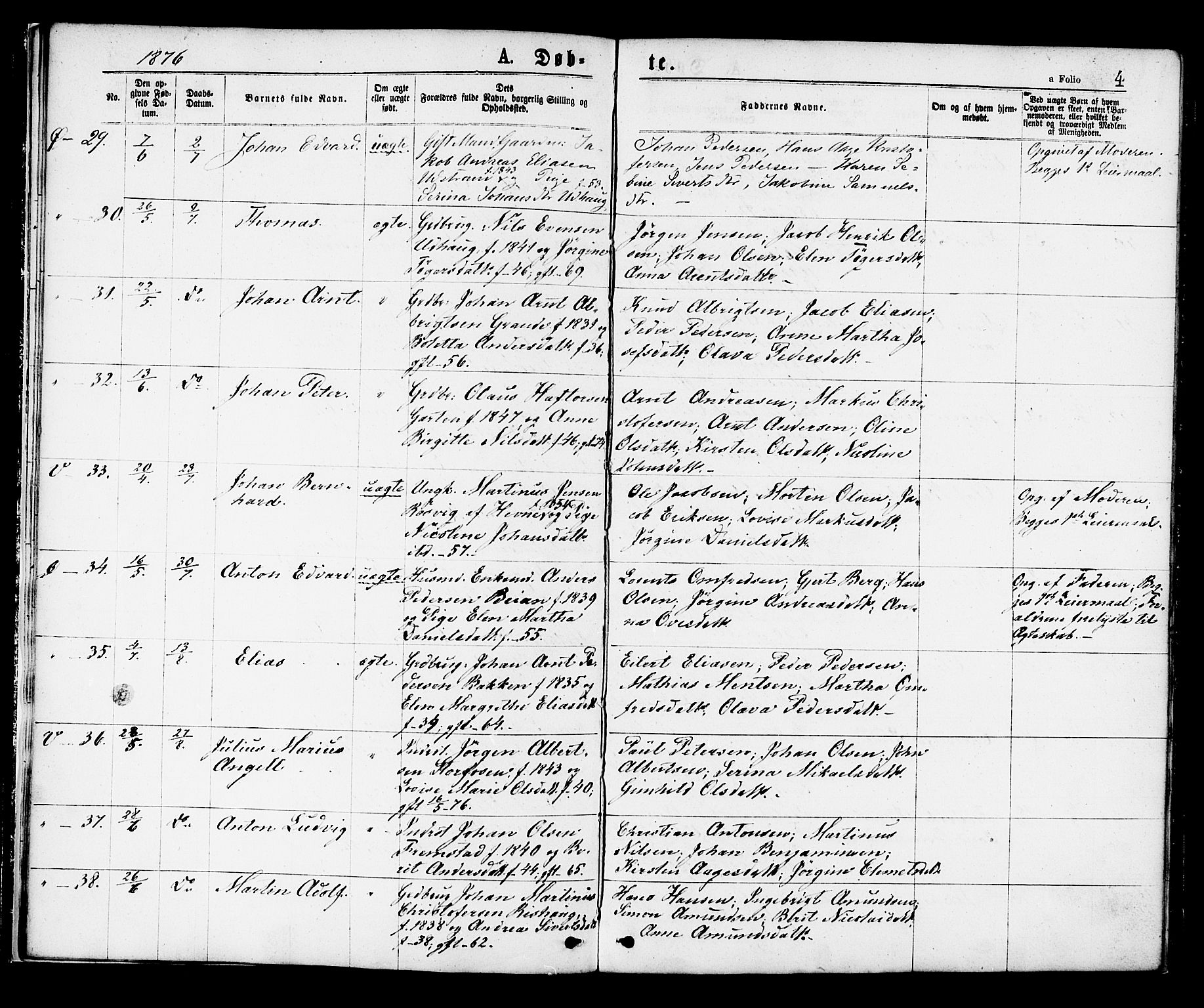Ministerialprotokoller, klokkerbøker og fødselsregistre - Sør-Trøndelag, SAT/A-1456/659/L0738: Parish register (official) no. 659A08, 1876-1878, p. 4