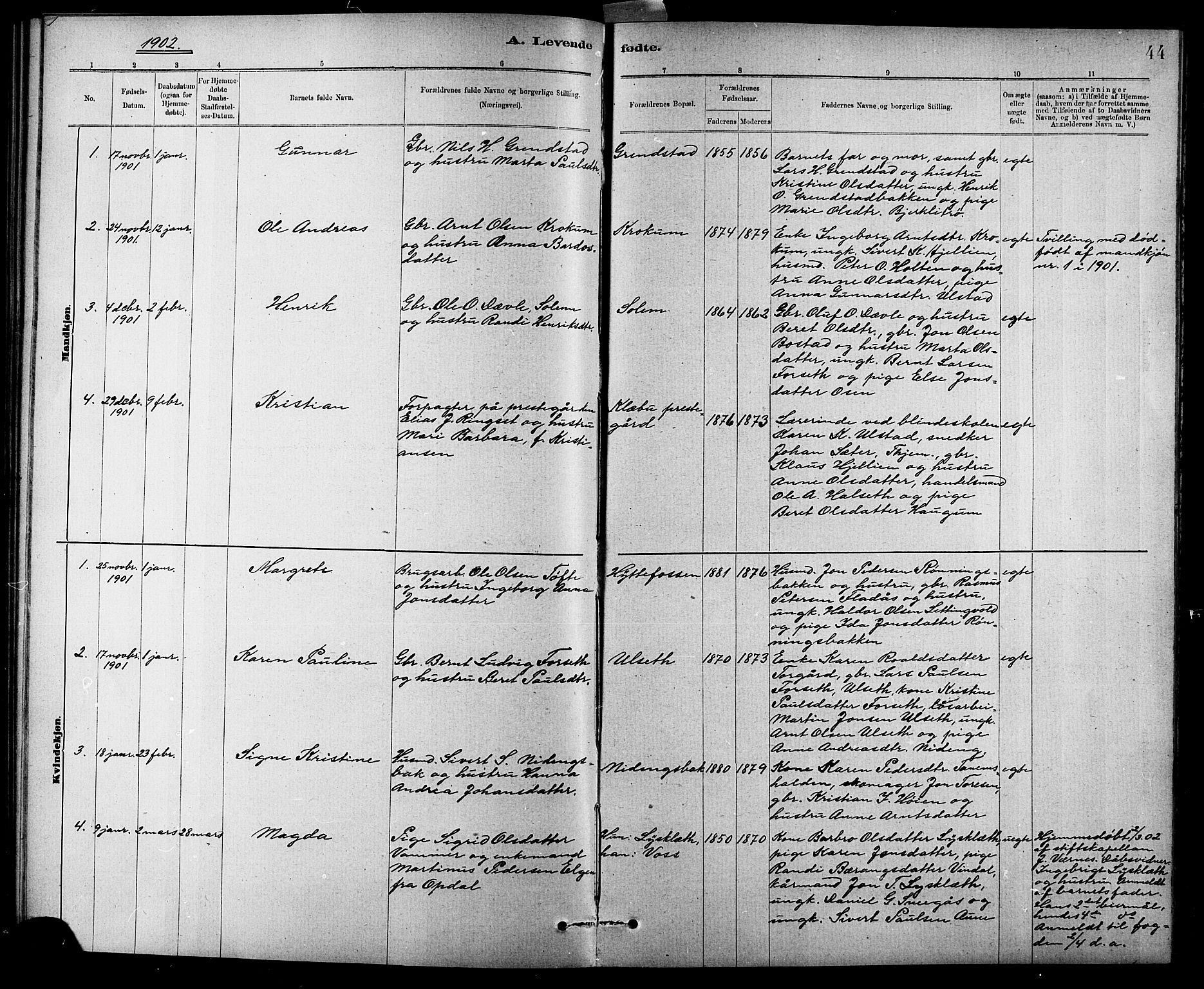 Ministerialprotokoller, klokkerbøker og fødselsregistre - Sør-Trøndelag, AV/SAT-A-1456/618/L0452: Parish register (copy) no. 618C03, 1884-1906, p. 44