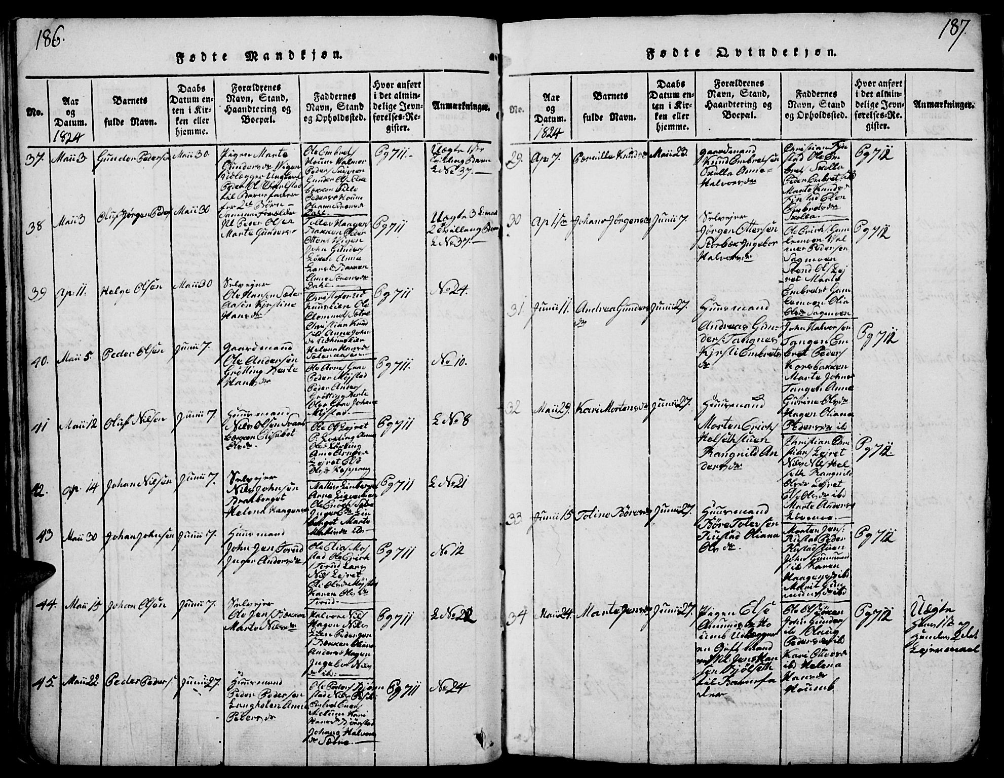 Elverum prestekontor, AV/SAH-PREST-044/H/Ha/Haa/L0007: Parish register (official) no. 7, 1815-1830, p. 186-187