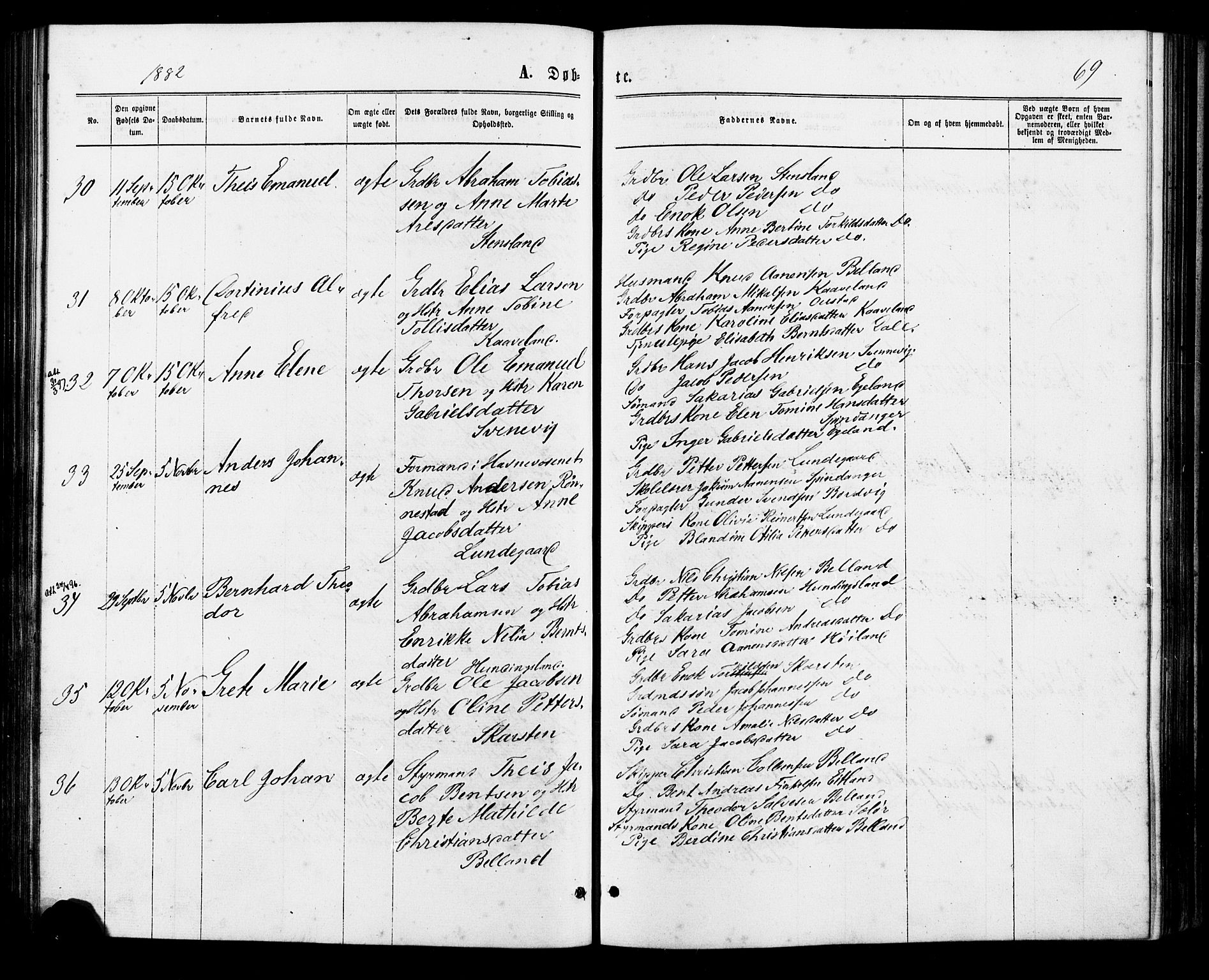 Lyngdal sokneprestkontor, SAK/1111-0029/F/Fa/Faa/L0003: Parish register (official) no. A 3, 1871-1882, p. 69