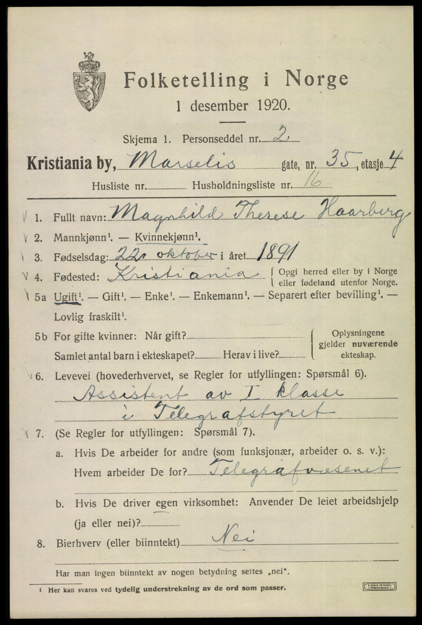 SAO, 1920 census for Kristiania, 1920, p. 392131