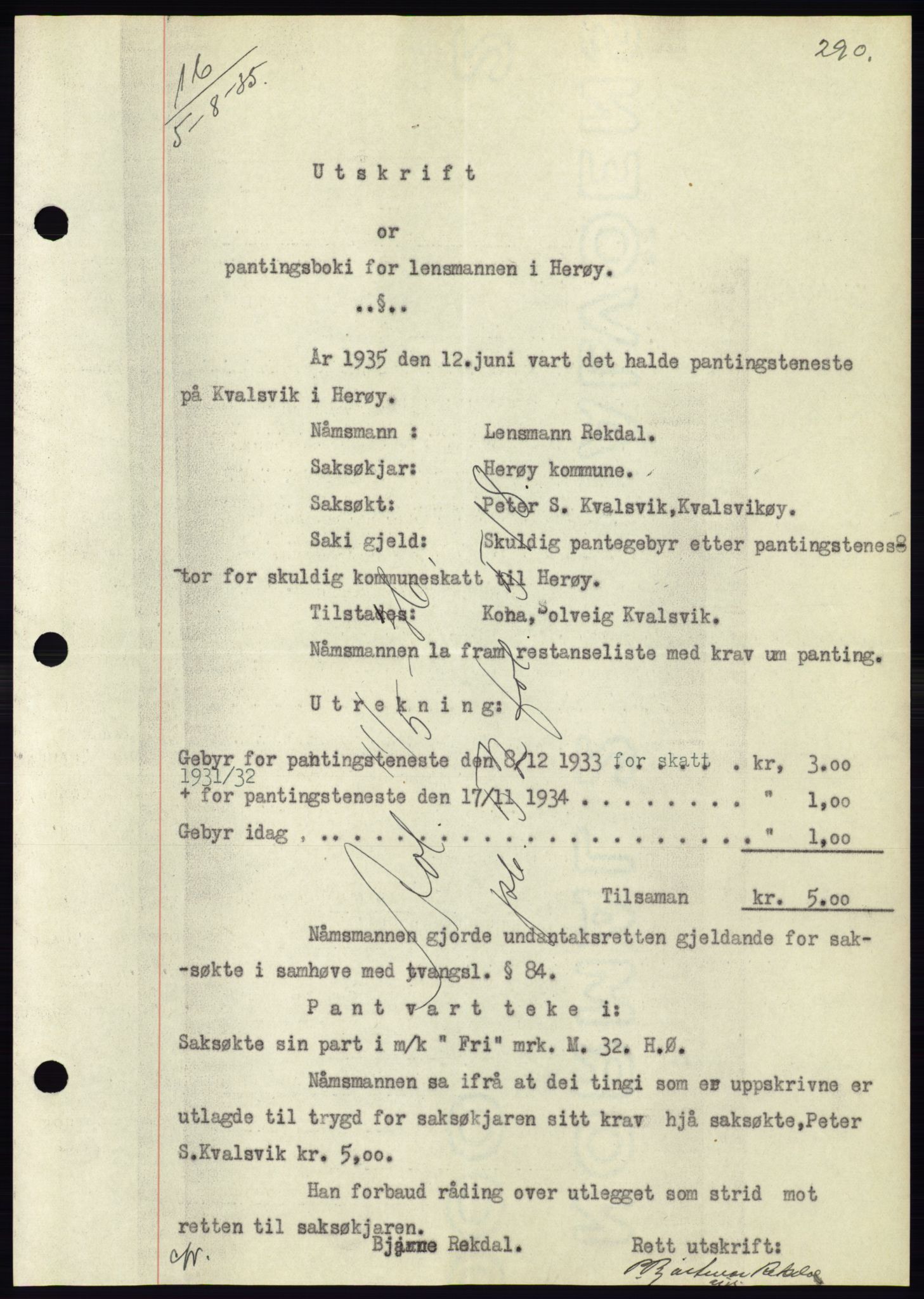 Søre Sunnmøre sorenskriveri, AV/SAT-A-4122/1/2/2C/L0059: Mortgage book no. 53, 1935-1935, Deed date: 05.08.1935