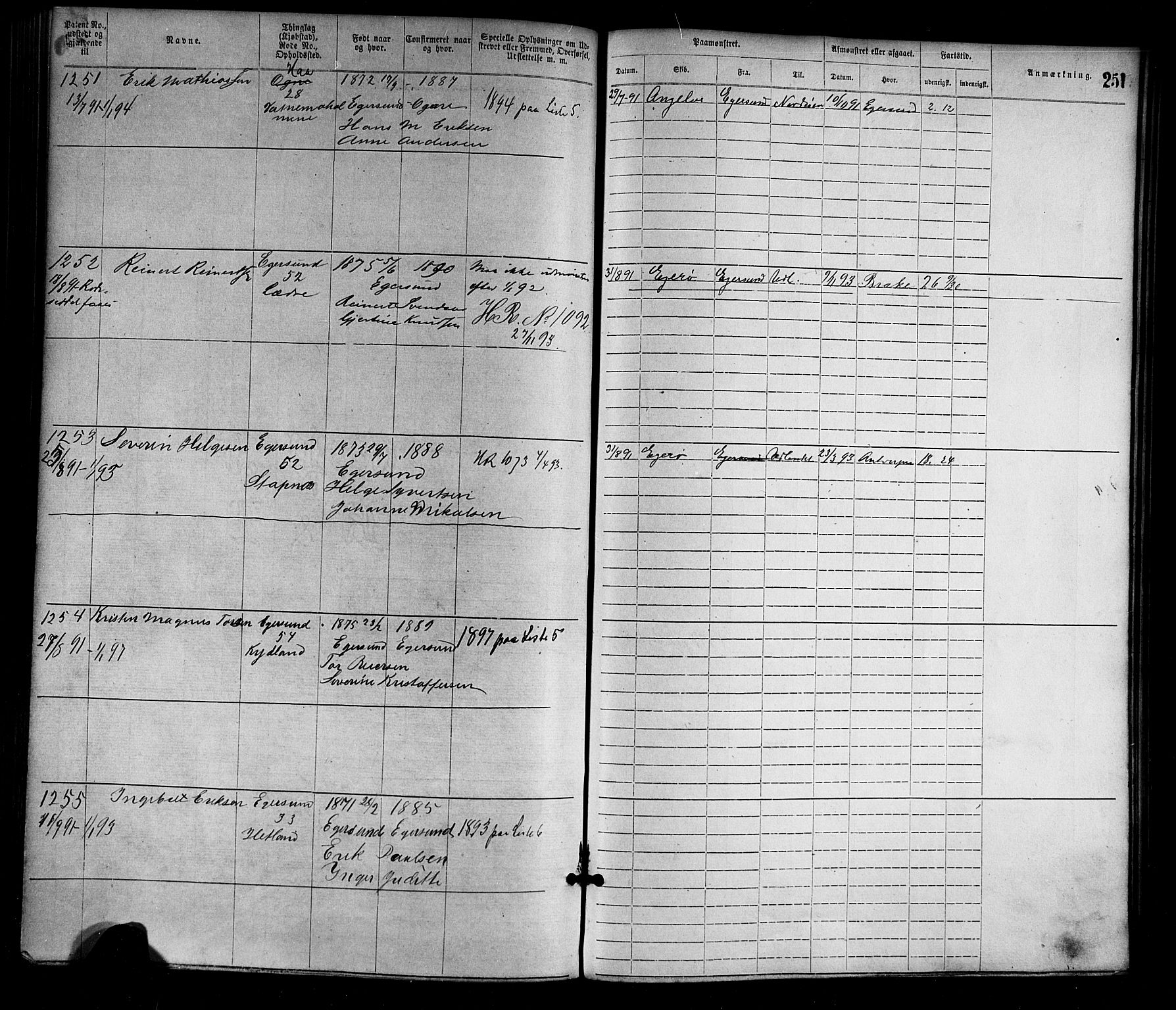 Egersund mønstringskrets, SAK/2031-0019/F/Fa/L0001: Annotasjonsrulle nr 1-1440 med register, O-1, 1869-1895, p. 276