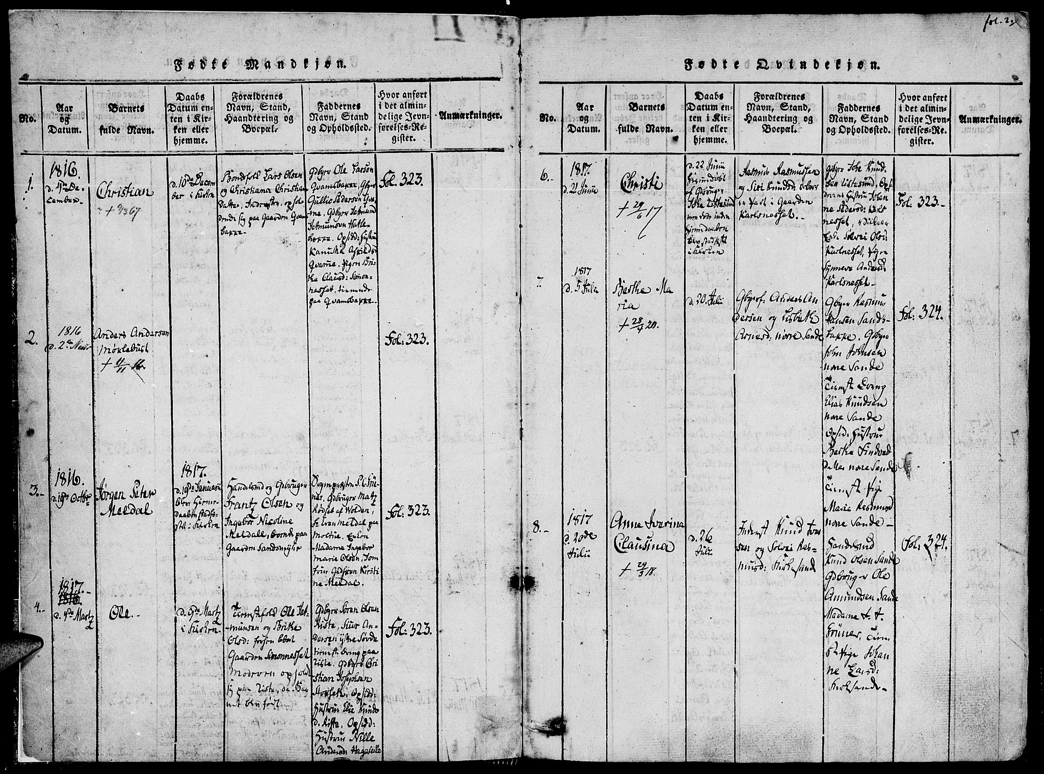 Ministerialprotokoller, klokkerbøker og fødselsregistre - Møre og Romsdal, AV/SAT-A-1454/503/L0033: Parish register (official) no. 503A01, 1816-1841, p. 2