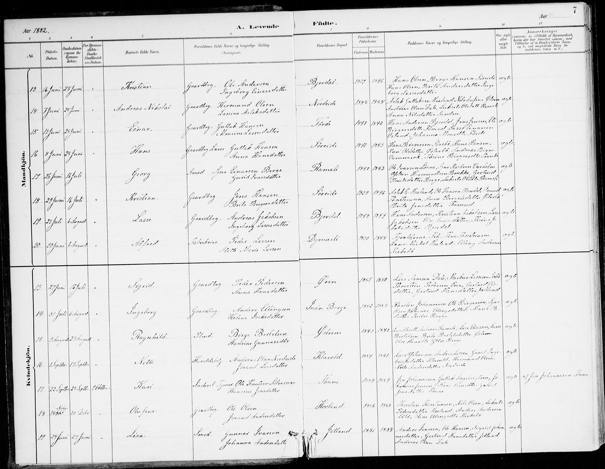 Lavik sokneprestembete, AV/SAB-A-80901: Parish register (official) no. C 1, 1882-1904, p. 7