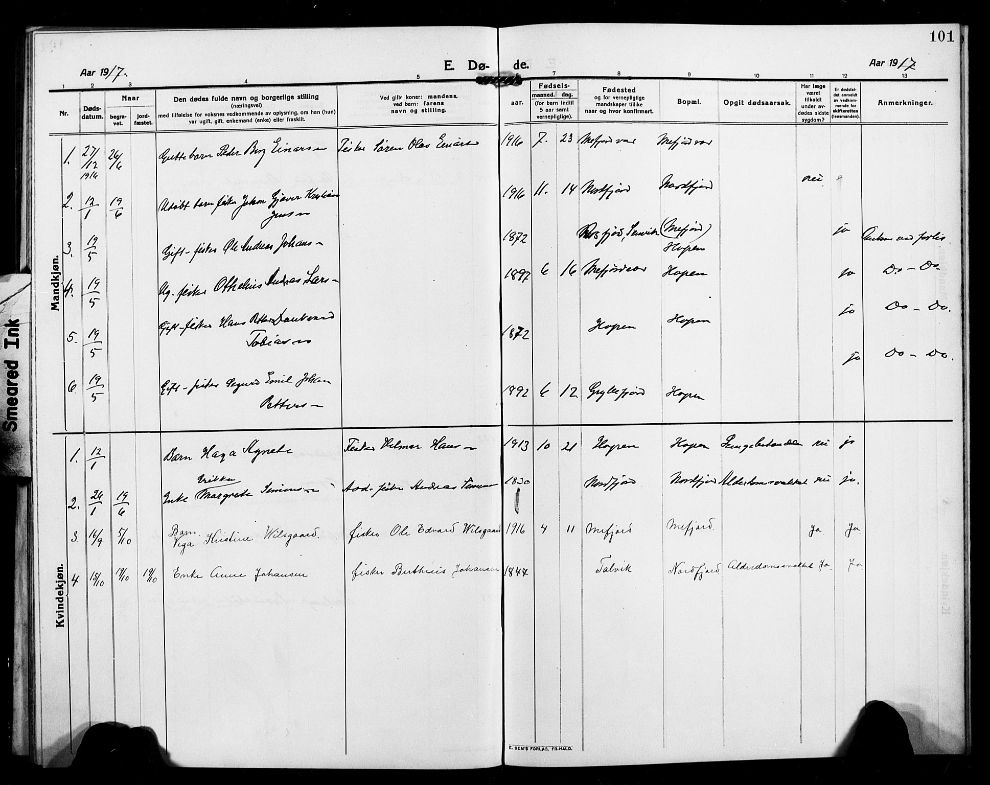 Berg sokneprestkontor, SATØ/S-1318/G/Ga/Gab/L0006klokker: Parish register (copy) no. 6, 1912-1921, p. 101