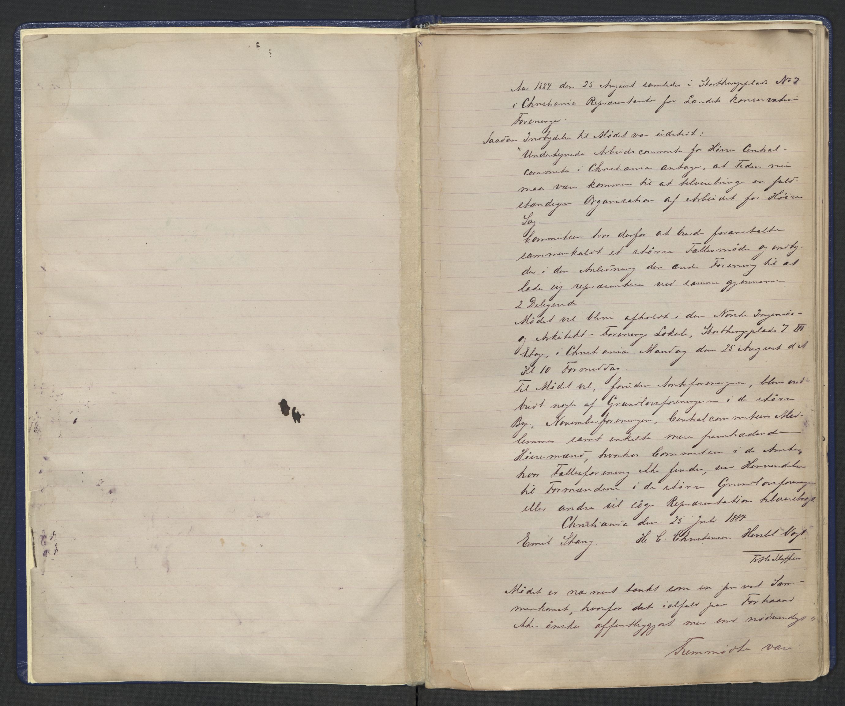 Høyres Hovedorganisasjon, AV/RA-PA-0583/1/A/Aa/L0001: De konservative foreningers centralstyre. Referatprotokoll, 1884-1897, p. 4