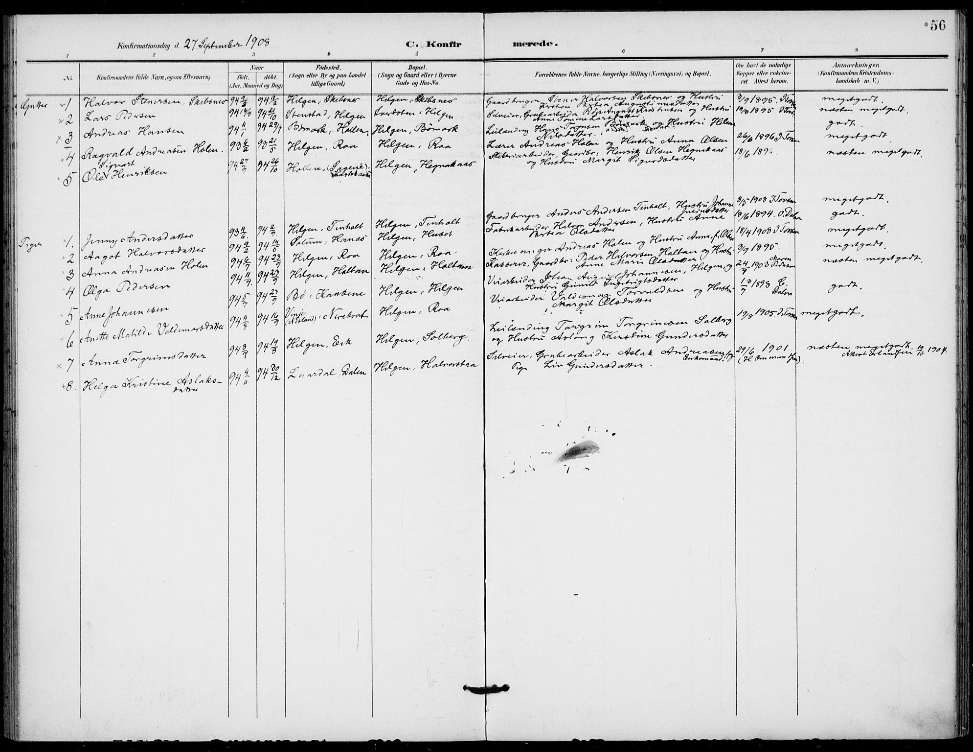 Holla kirkebøker, SAKO/A-272/F/Fa/L0011: Parish register (official) no. 11, 1897-1928, p. 56