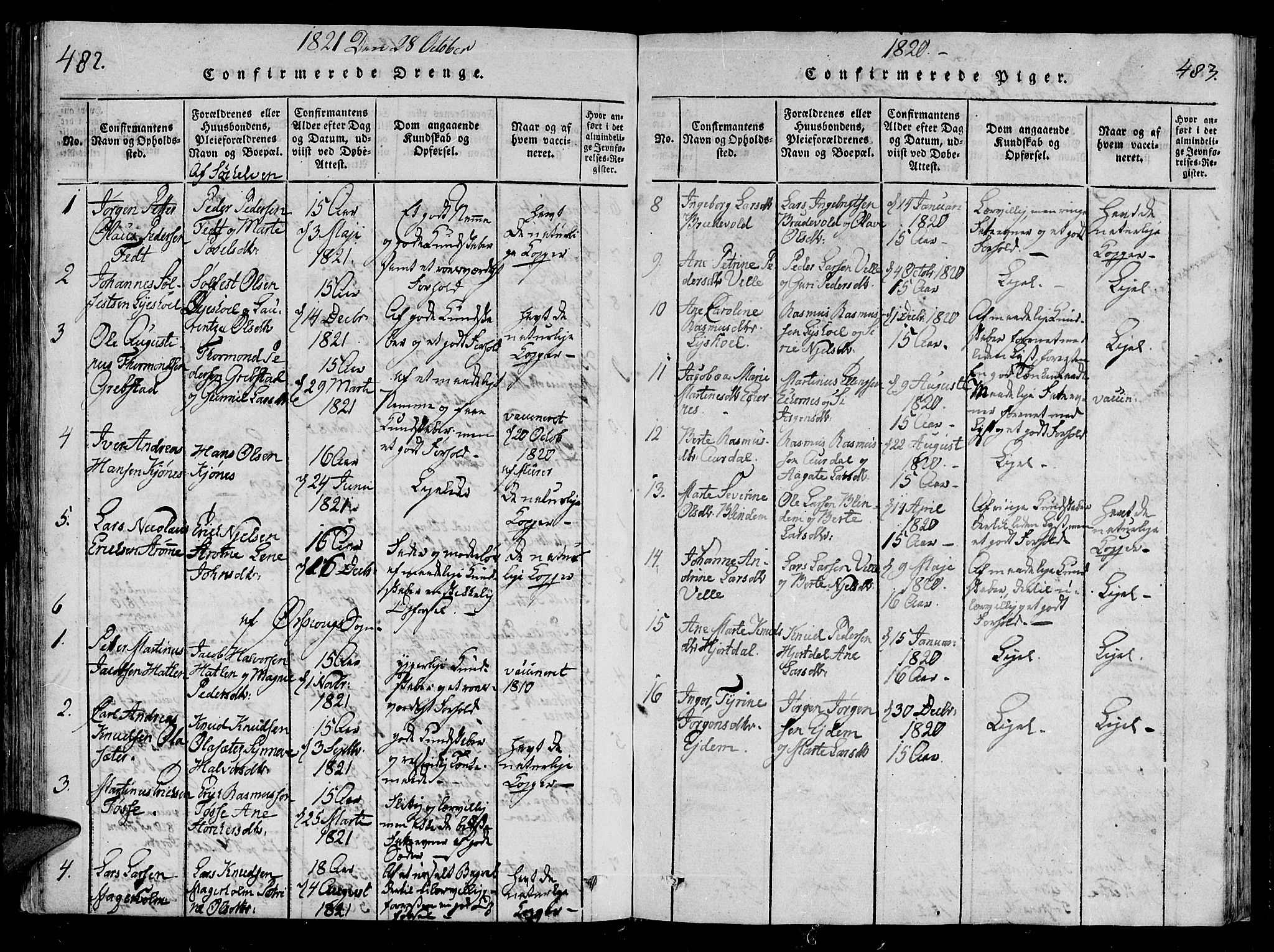 Ministerialprotokoller, klokkerbøker og fødselsregistre - Møre og Romsdal, SAT/A-1454/522/L0310: Parish register (official) no. 522A05, 1816-1832, p. 482-483