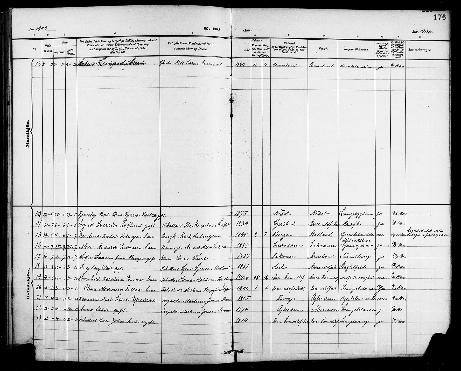 Arna Sokneprestembete, AV/SAB-A-74001/H/Ha/Hab: Parish register (copy) no. A 4, 1898-1910, p. 176