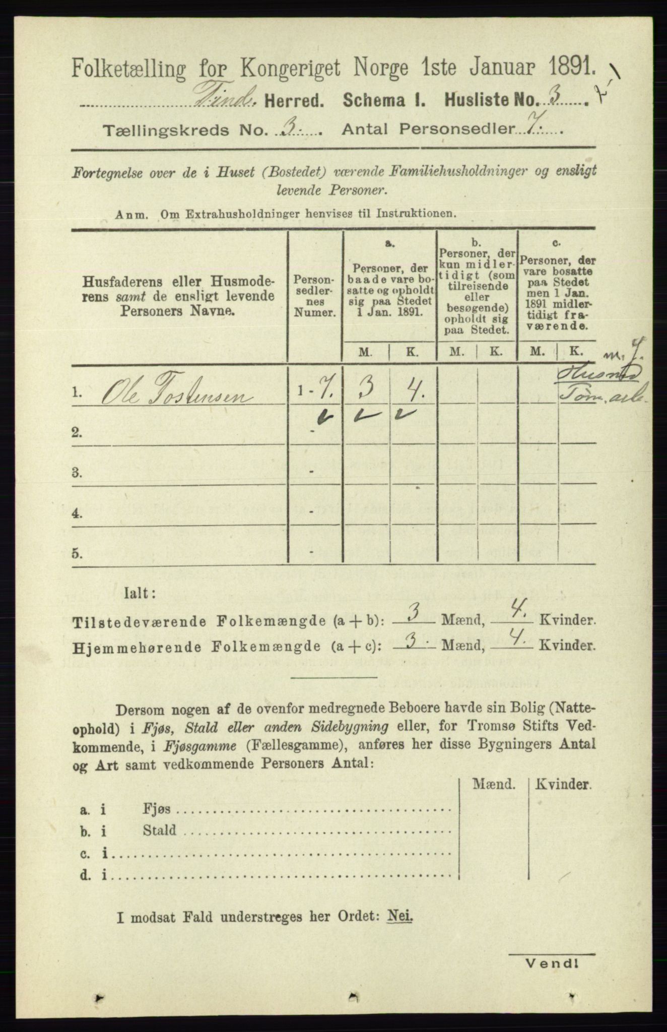 RA, 1891 census for 0826 Tinn, 1891, p. 472