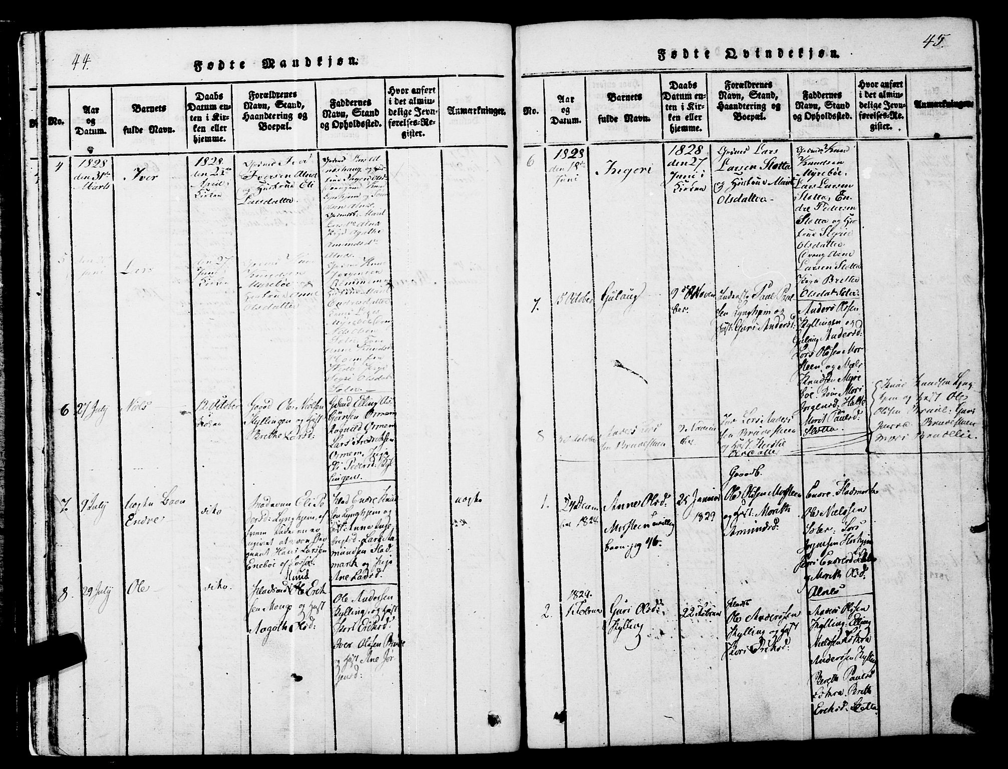 Ministerialprotokoller, klokkerbøker og fødselsregistre - Møre og Romsdal, SAT/A-1454/546/L0593: Parish register (official) no. 546A01, 1818-1853, p. 44-45