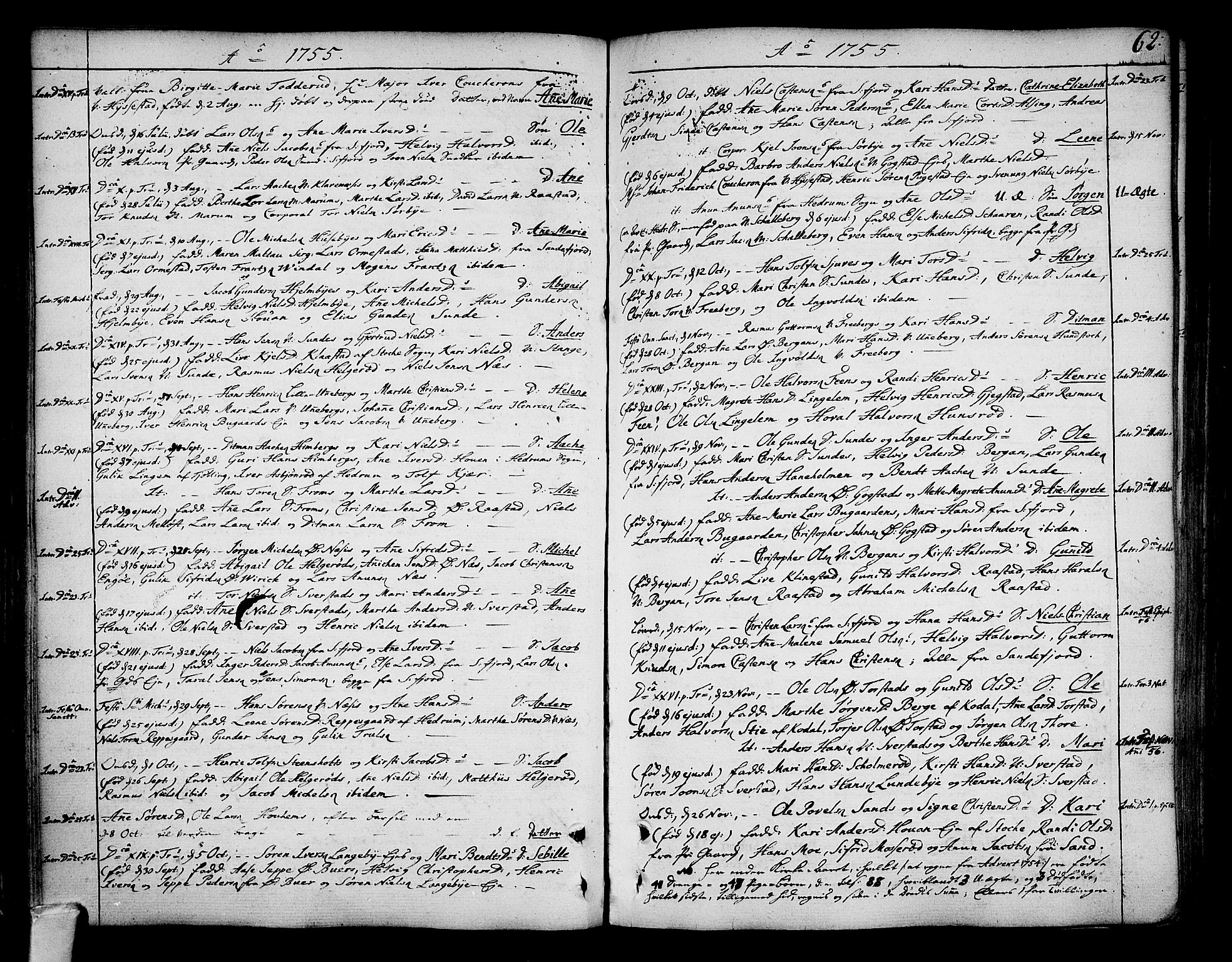 Sandar kirkebøker, SAKO/A-243/F/Fa/L0002: Parish register (official) no. 2, 1733-1788, p. 62