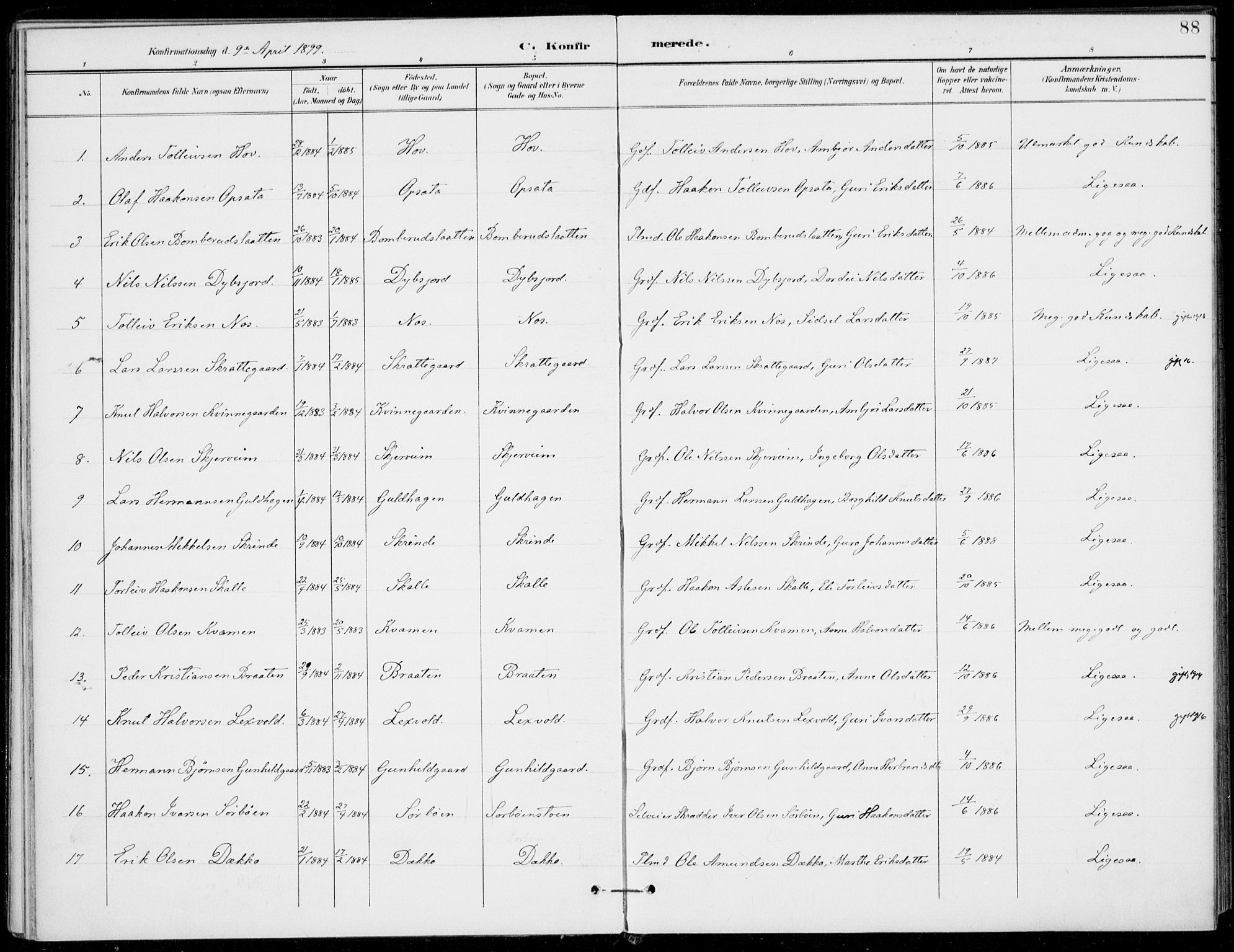 Ål kirkebøker, AV/SAKO-A-249/F/Fa/L0009: Parish register (official) no. I 9, 1897-1915, p. 88