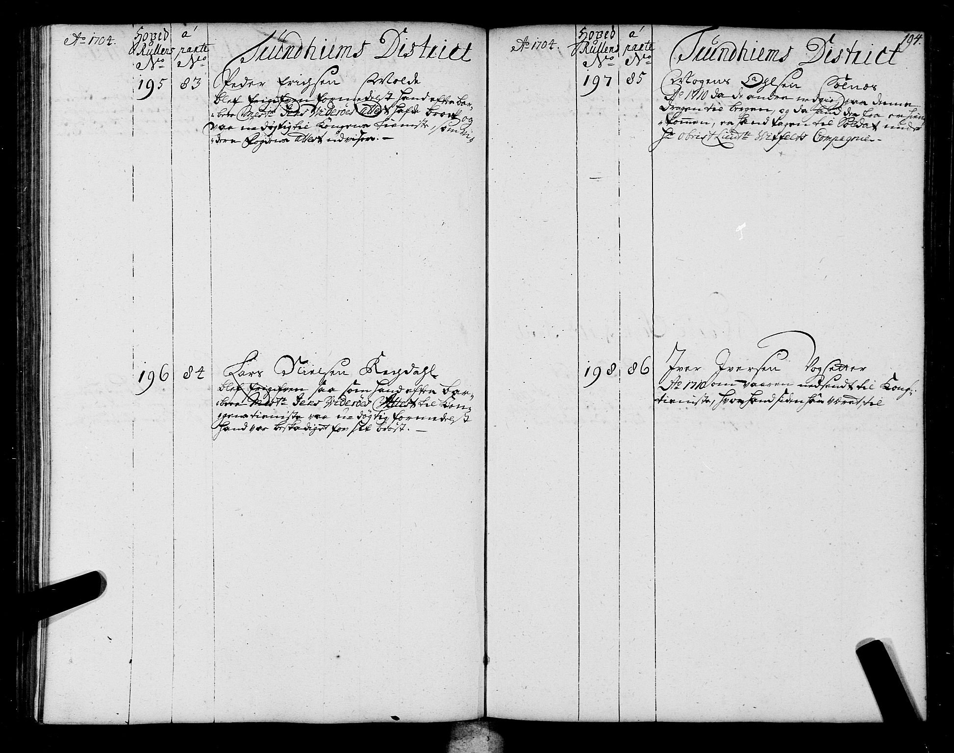 Sjøinnrulleringen - Trondhjemske distrikt, AV/SAT-A-5121/01/L0004: Ruller over sjøfolk i Trondhjem by, 1704-1710, p. 194