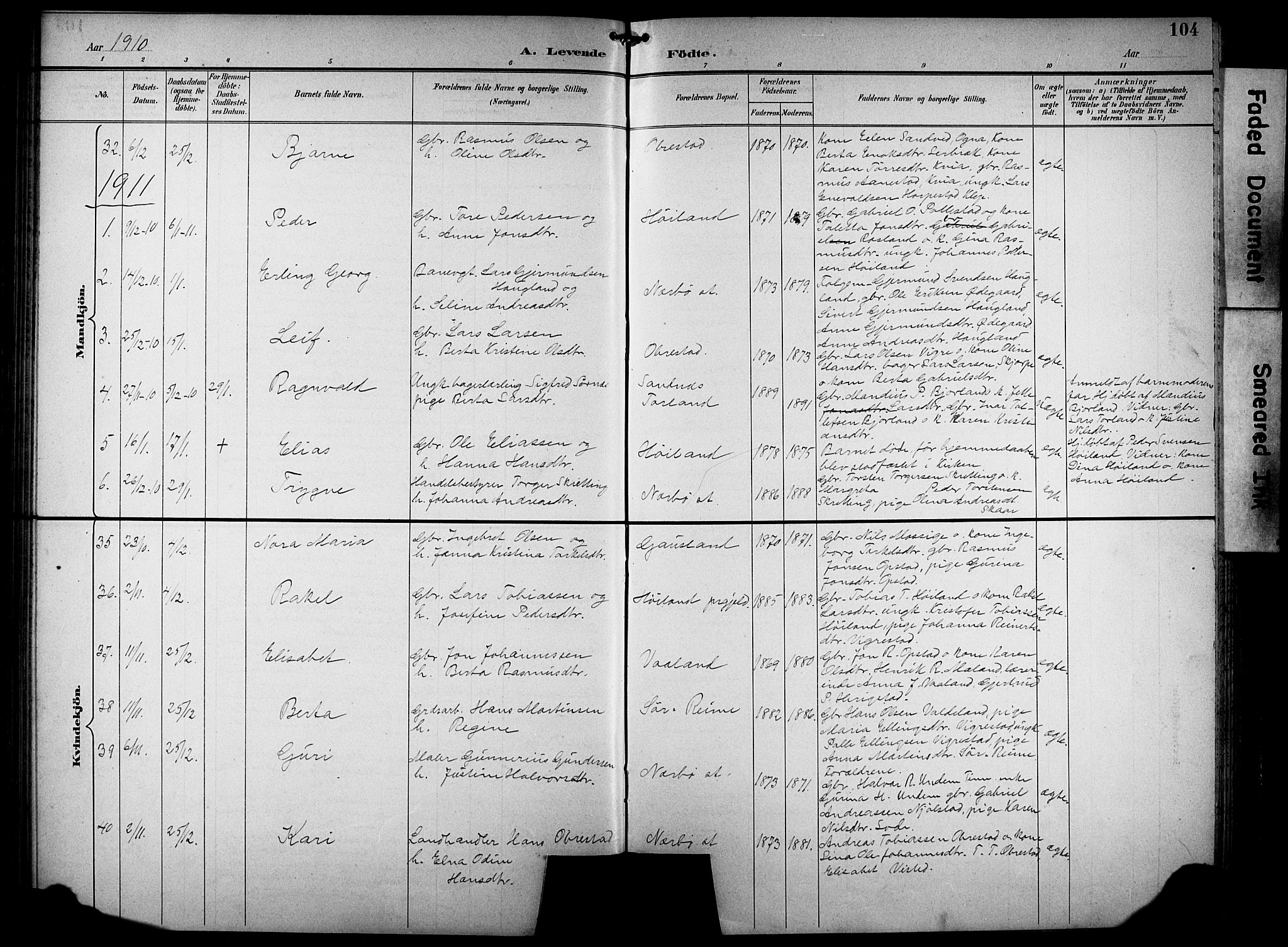 Hå sokneprestkontor, AV/SAST-A-101801/001/30BB/L0005: Parish register (copy) no. B 5, 1894-1912, p. 104