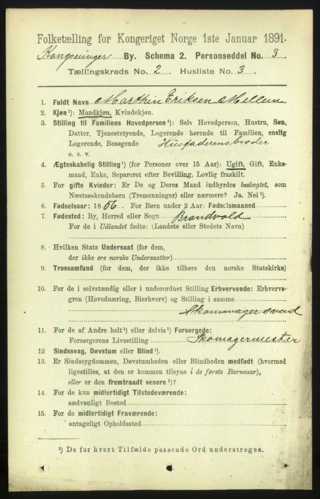 RA, 1891 census for 0402 Kongsvinger, 1891, p. 801