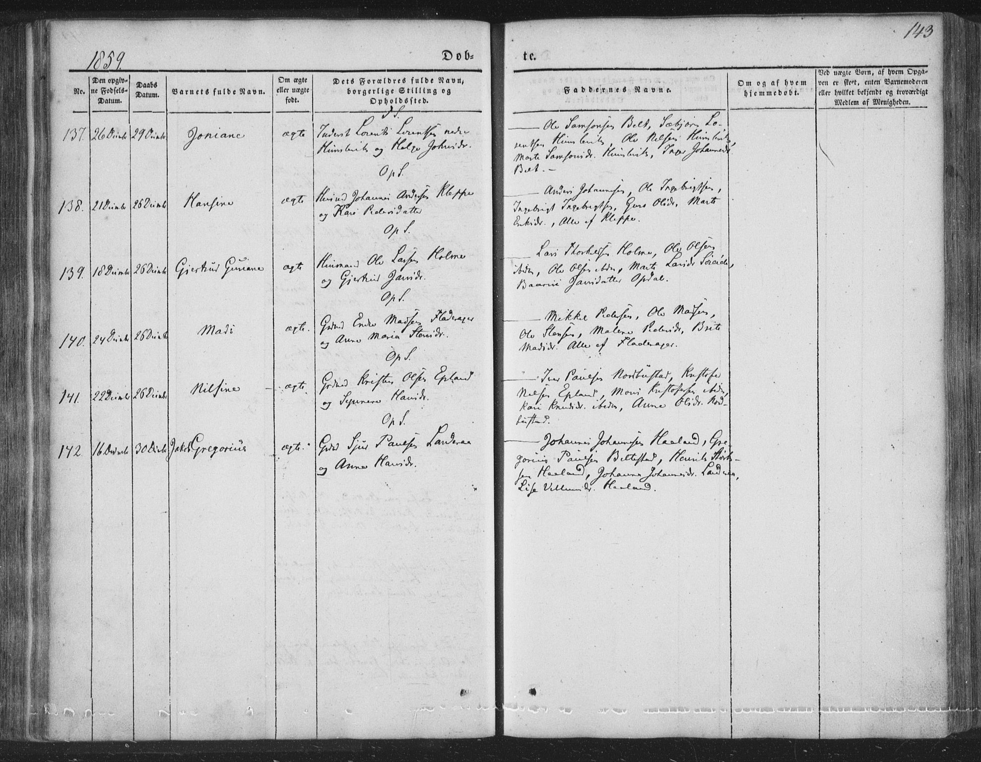 Tysnes sokneprestembete, AV/SAB-A-78601/H/Haa: Parish register (official) no. A 10, 1848-1859, p. 143